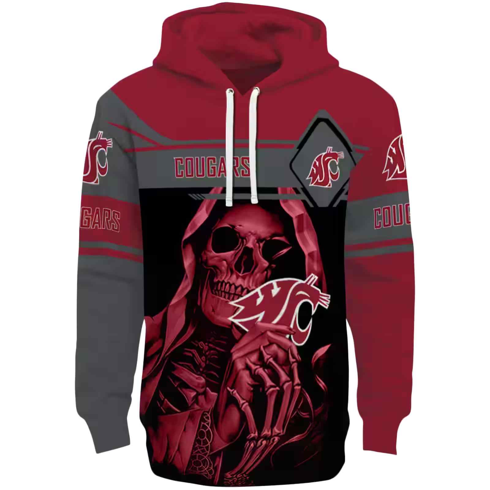 Personalized Washington State Cougars Grim Reaper Crimson Black Hoodie