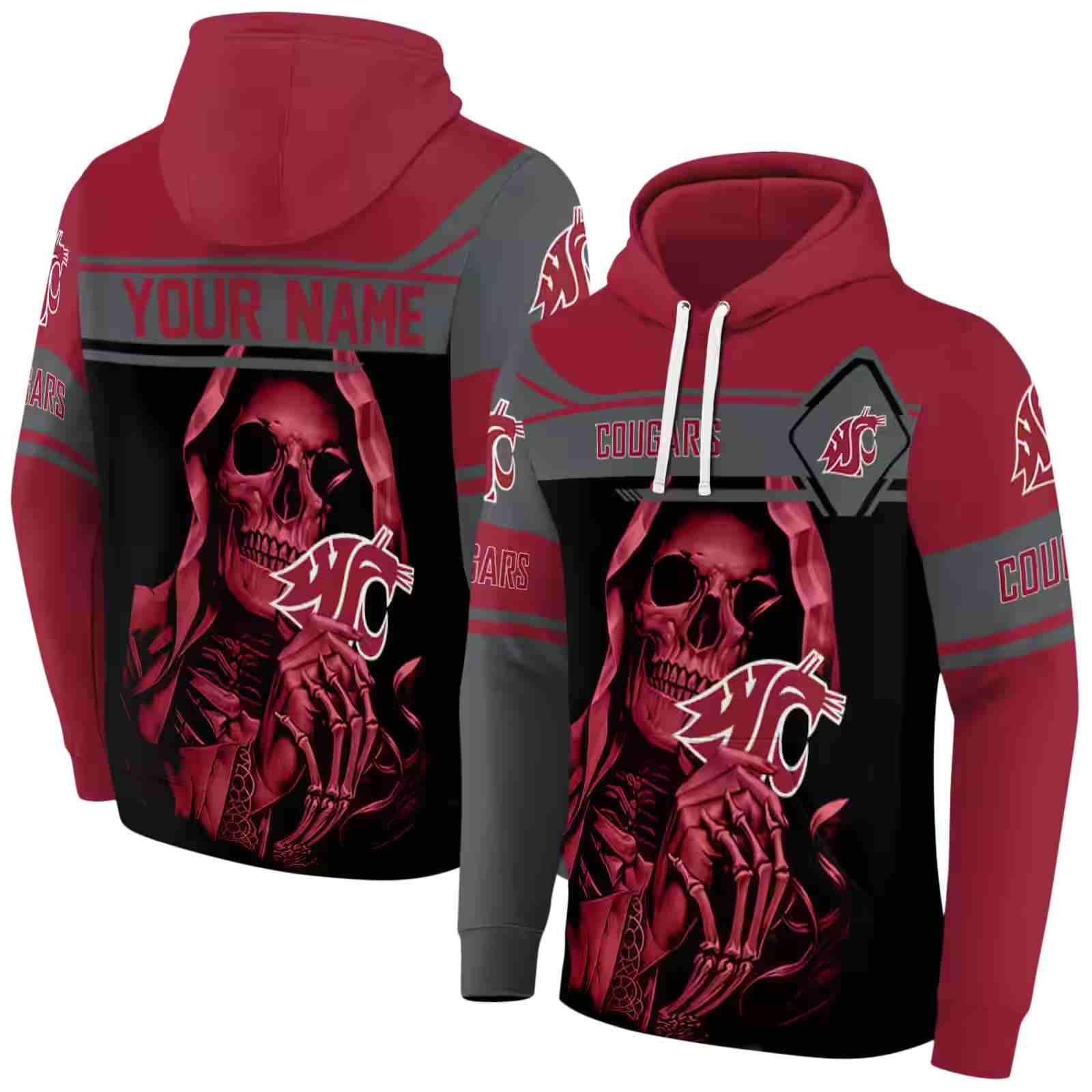 personalized washington state cougars grim reaper crimson black hoodie fashion forward