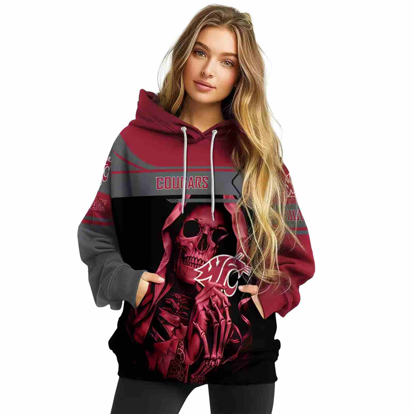 personalized washington state cougars grim reaper crimson black hoodie high quality