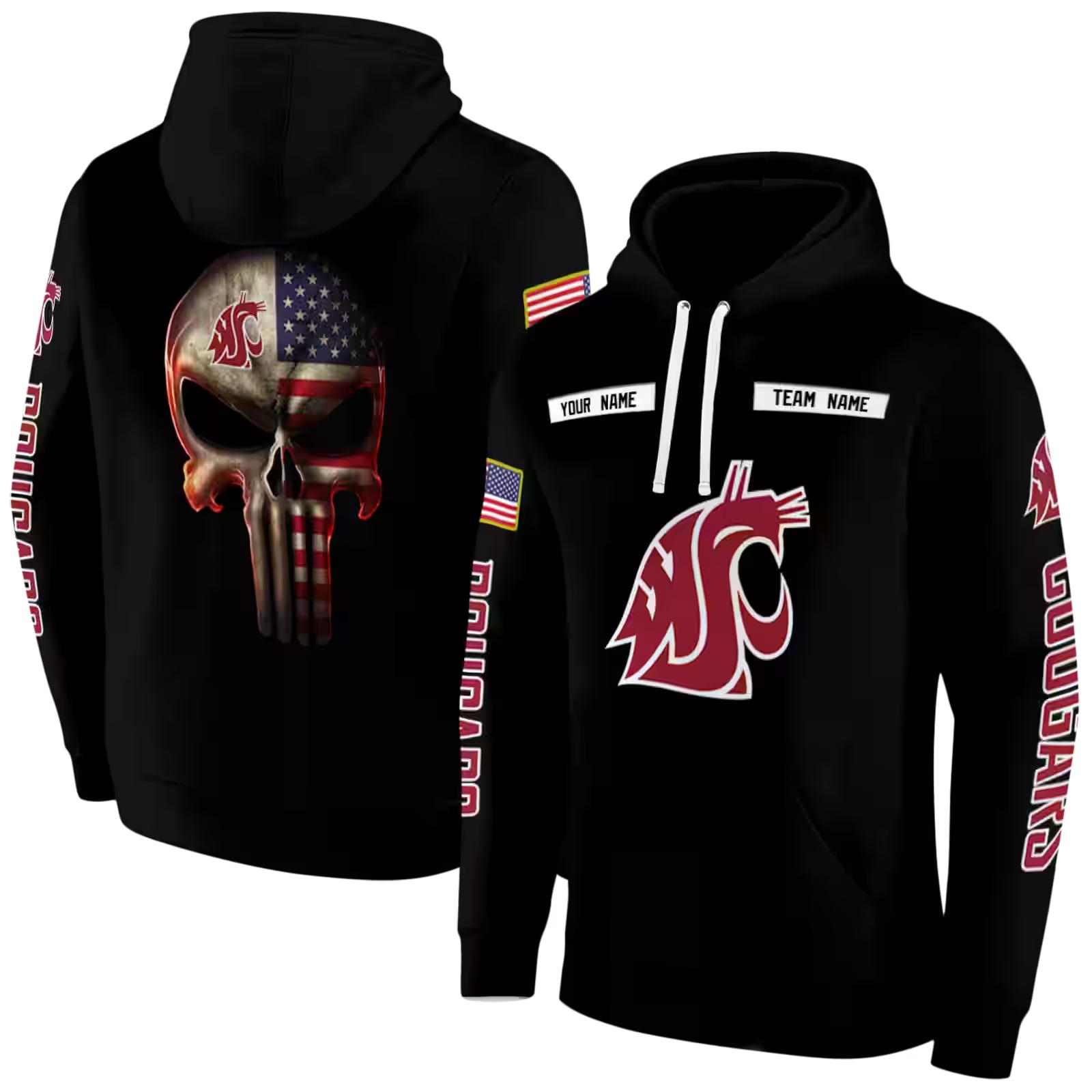 personalized washington state cougars punisher skull black hoodie fashion forward