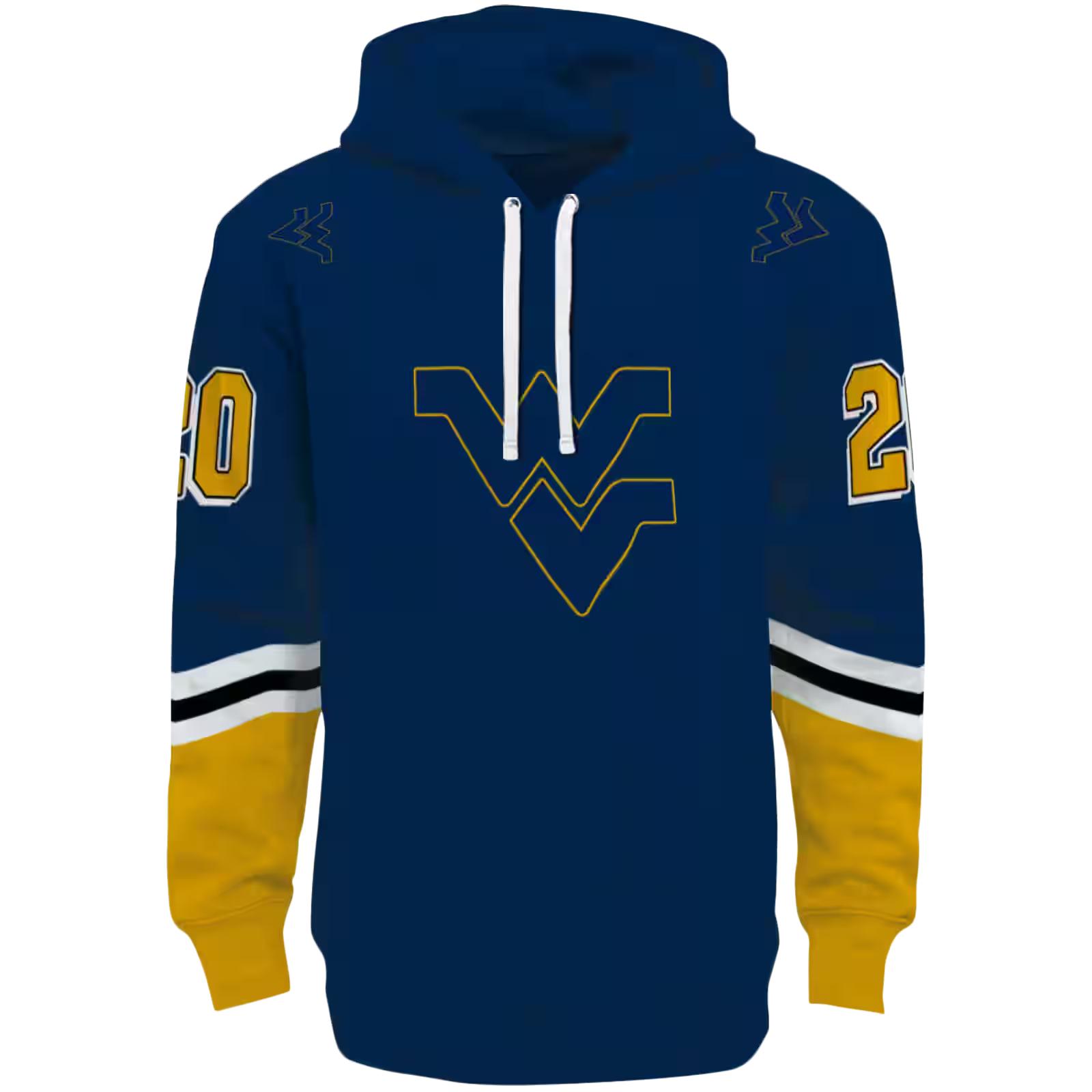 Personalized West Virginia Mountaineers Striped Sleeves Blue Hoodie