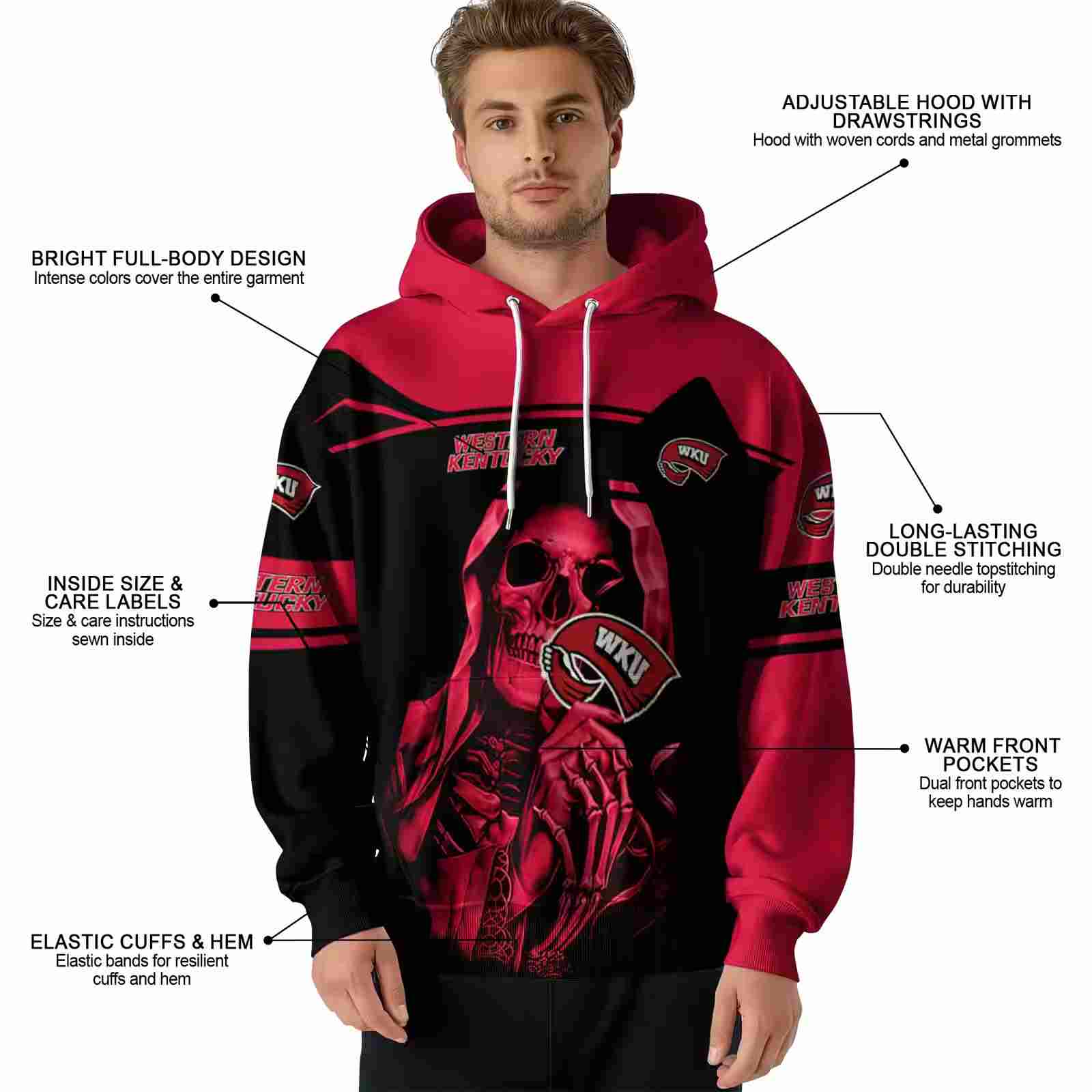 personalized western kentucky hilltoppers grim reaper red black hoodie latest model