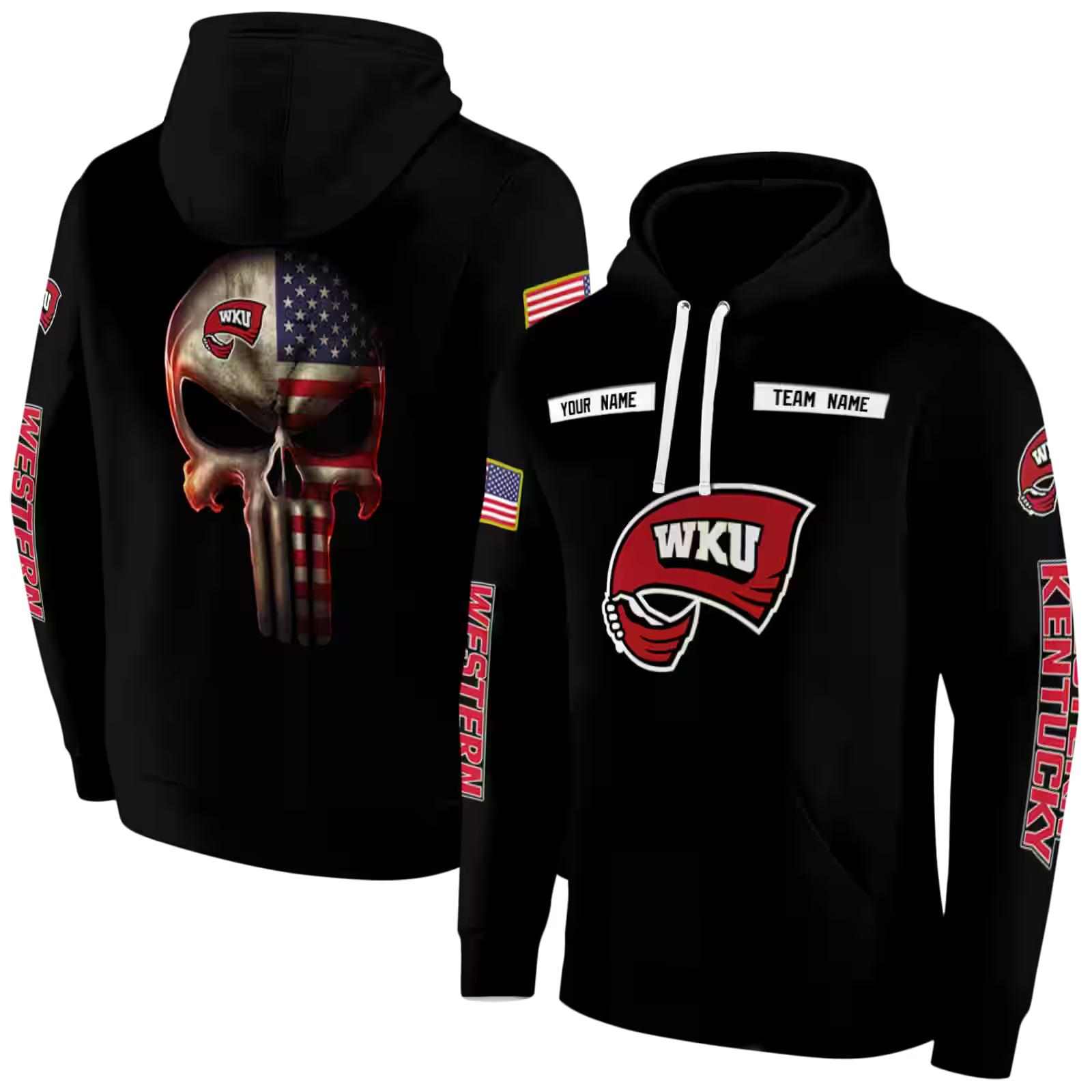 personalized western kentucky hilltoppers punisher skull black hoodie fashion forward