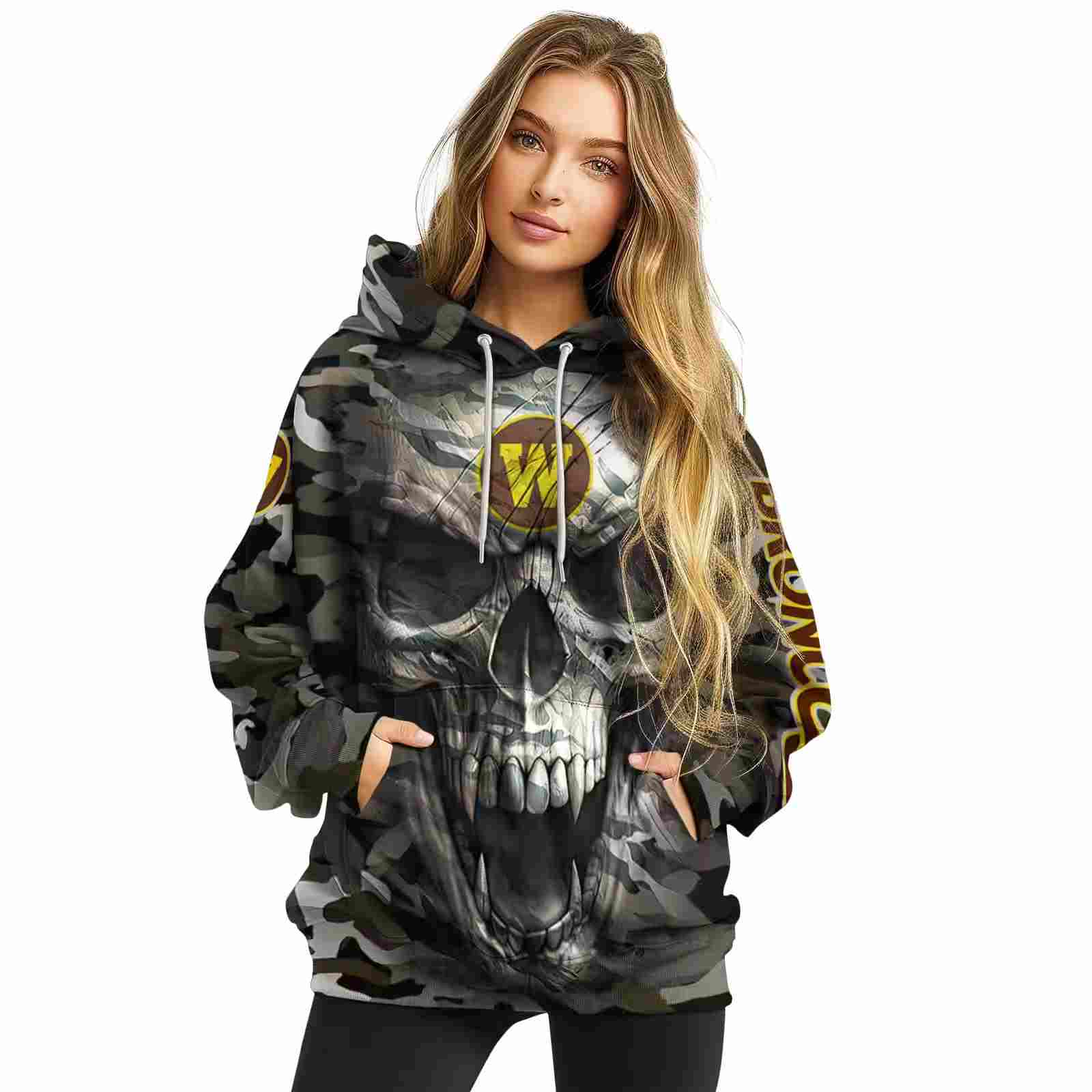 personalized western michigan broncos camo skull hoodie high quality