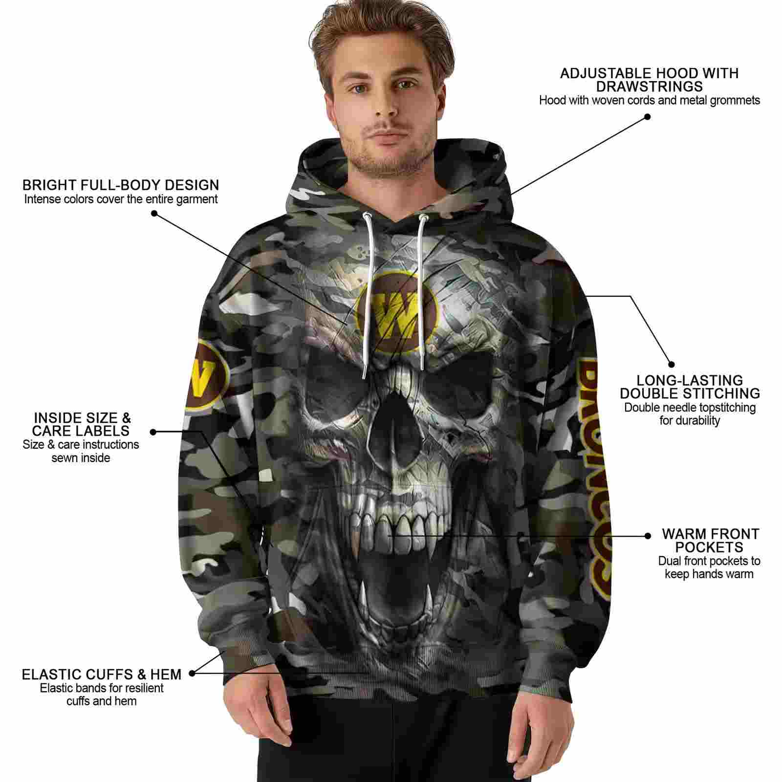 personalized western michigan broncos camo skull hoodie latest model