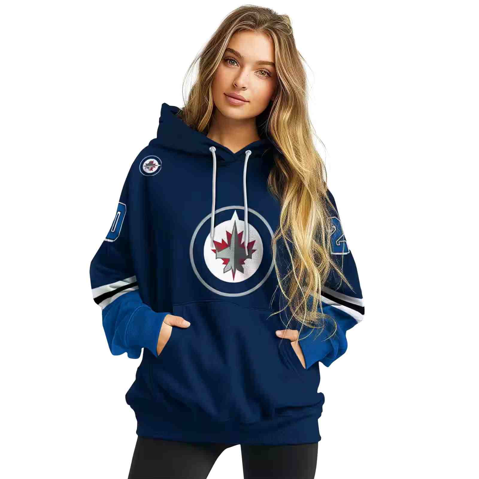 personalized winnipeg jets striped sleeves blue hoodie high quality