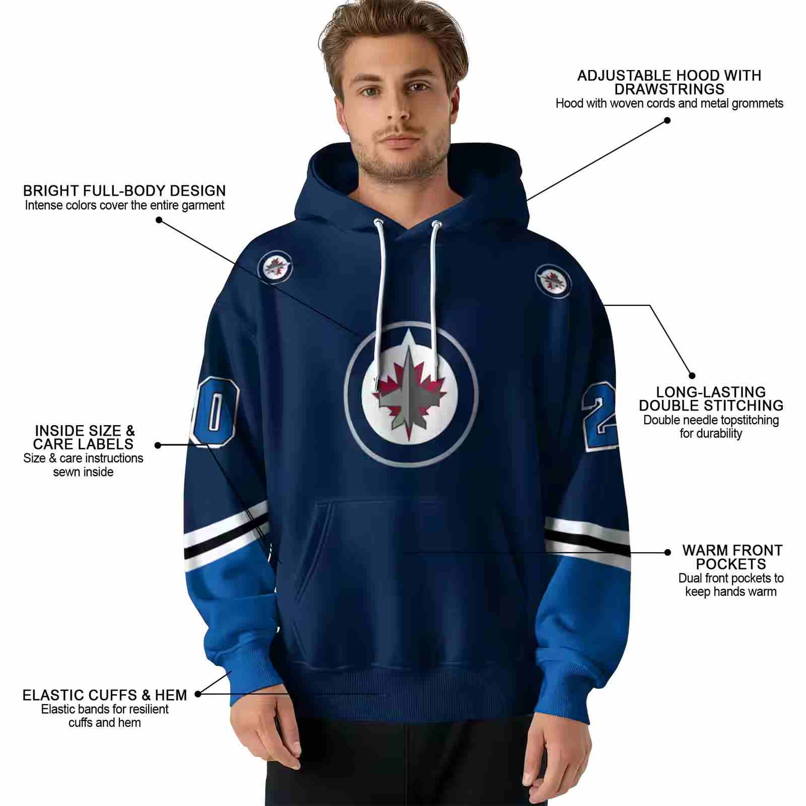 personalized winnipeg jets striped sleeves blue hoodie latest model