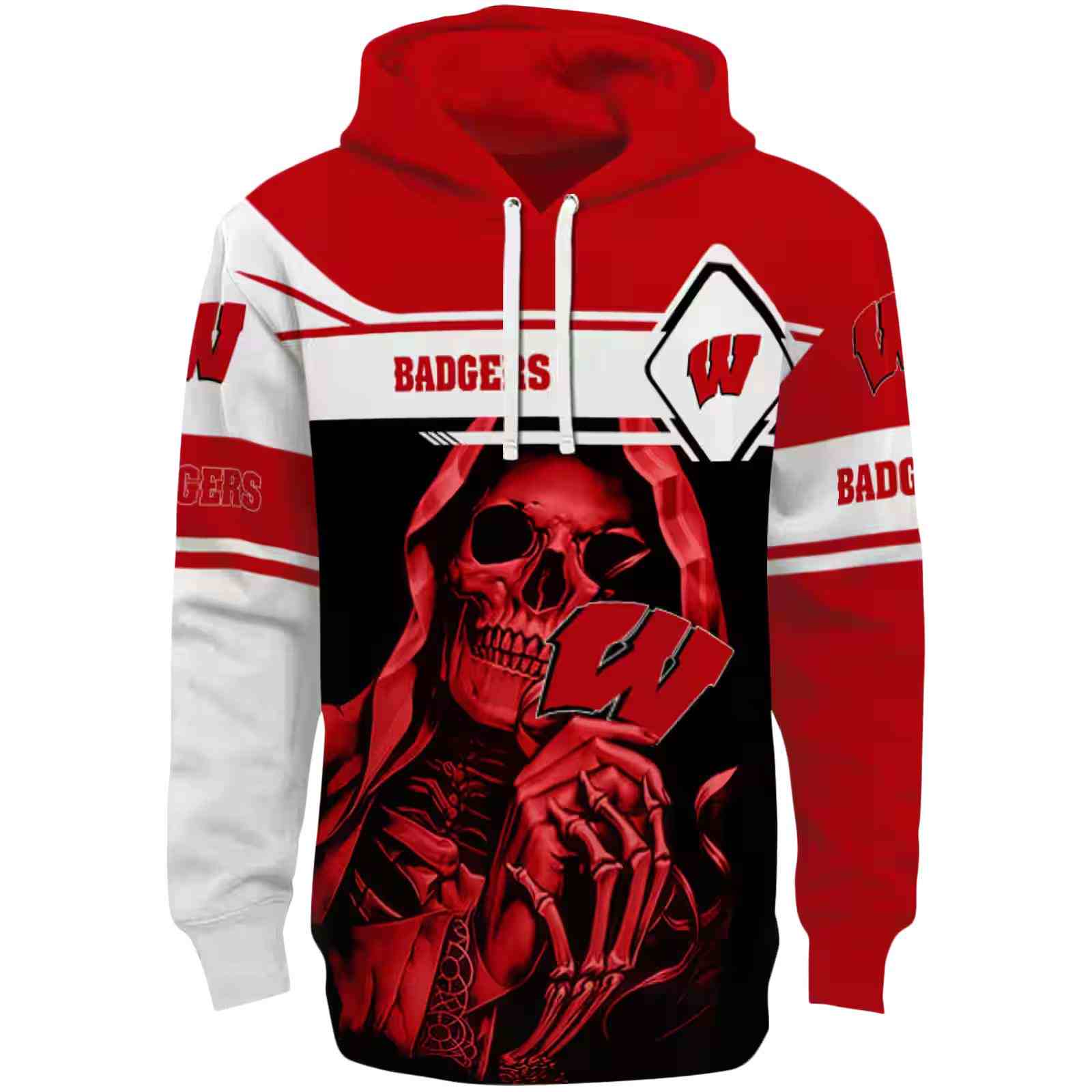 Personalized Wisconsin Badgers Grim Reaper Red Black Hoodie