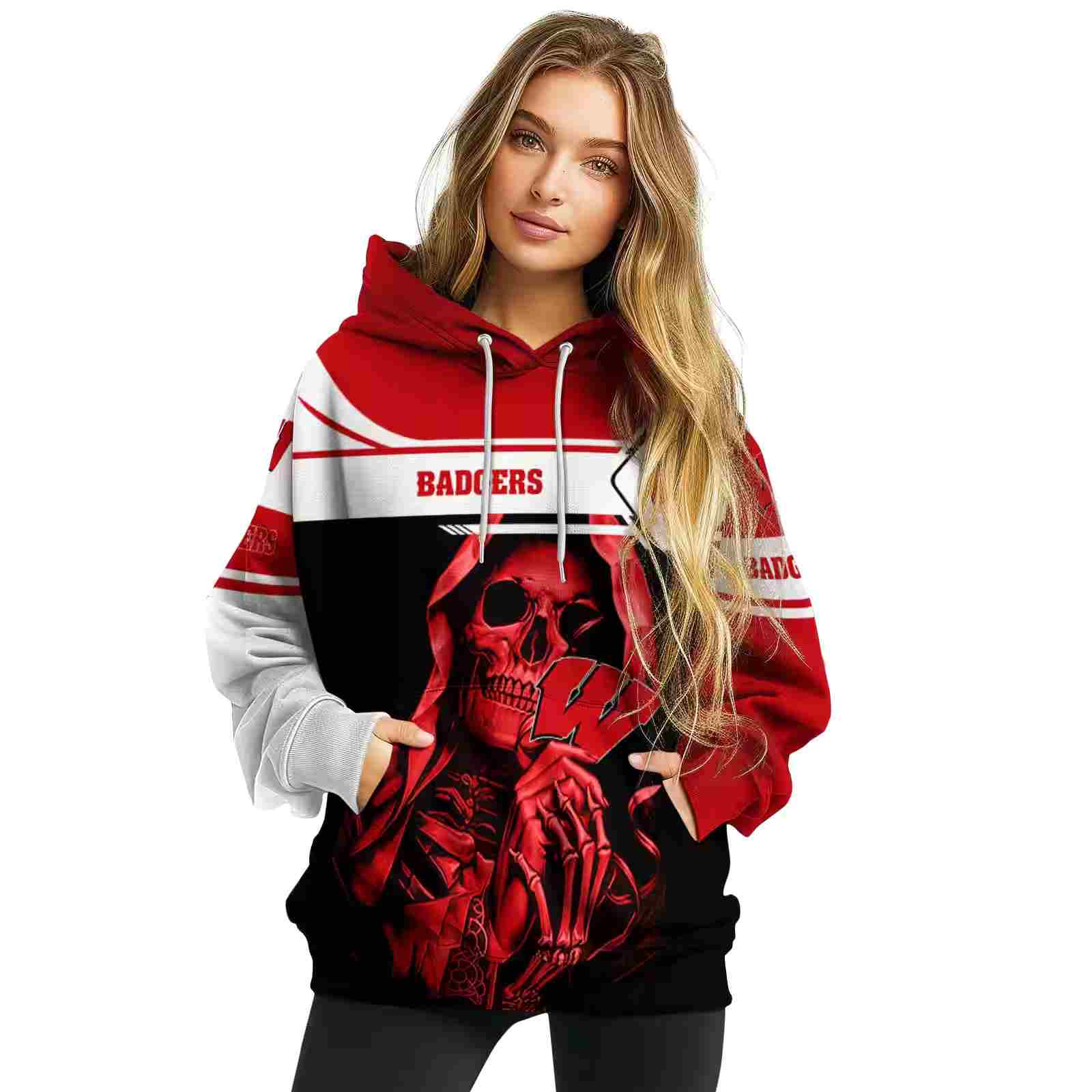 personalized wisconsin badgers grim reaper red black hoodie high quality