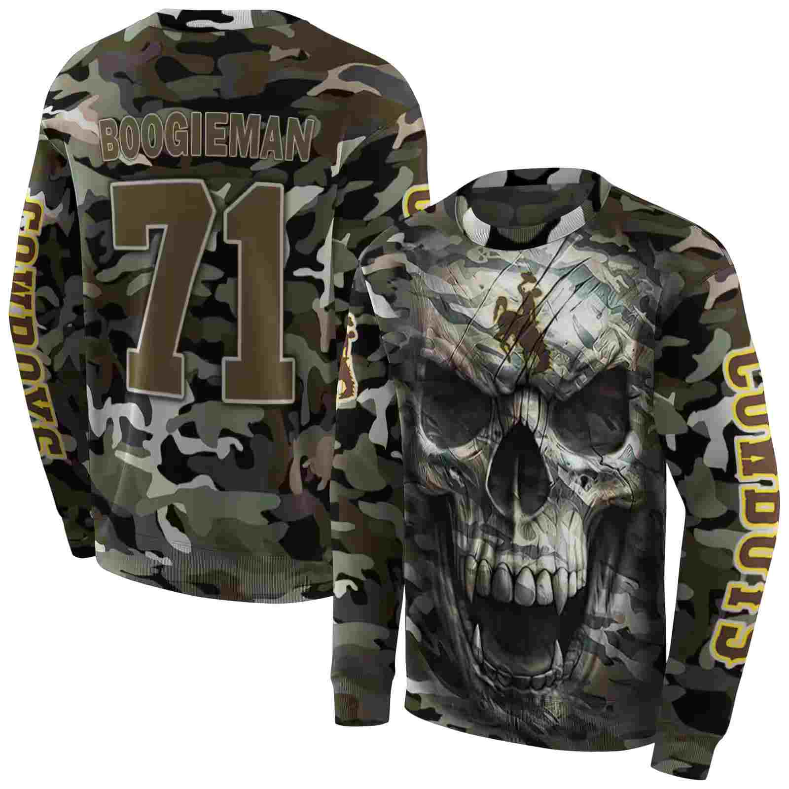 personalized wyoming cowboys camo skull hoodie premium grade