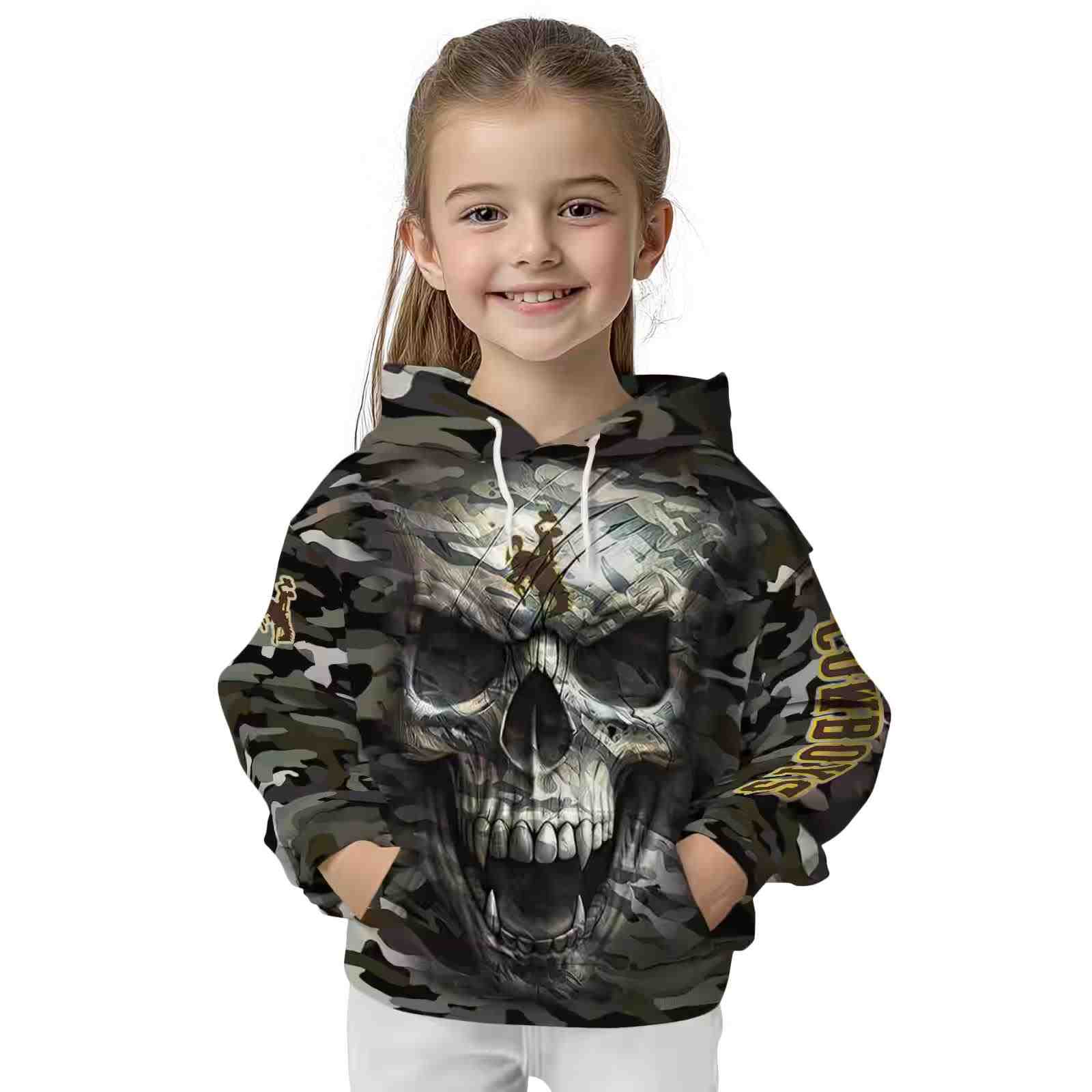 personalized wyoming cowboys camo skull hoodie top rated