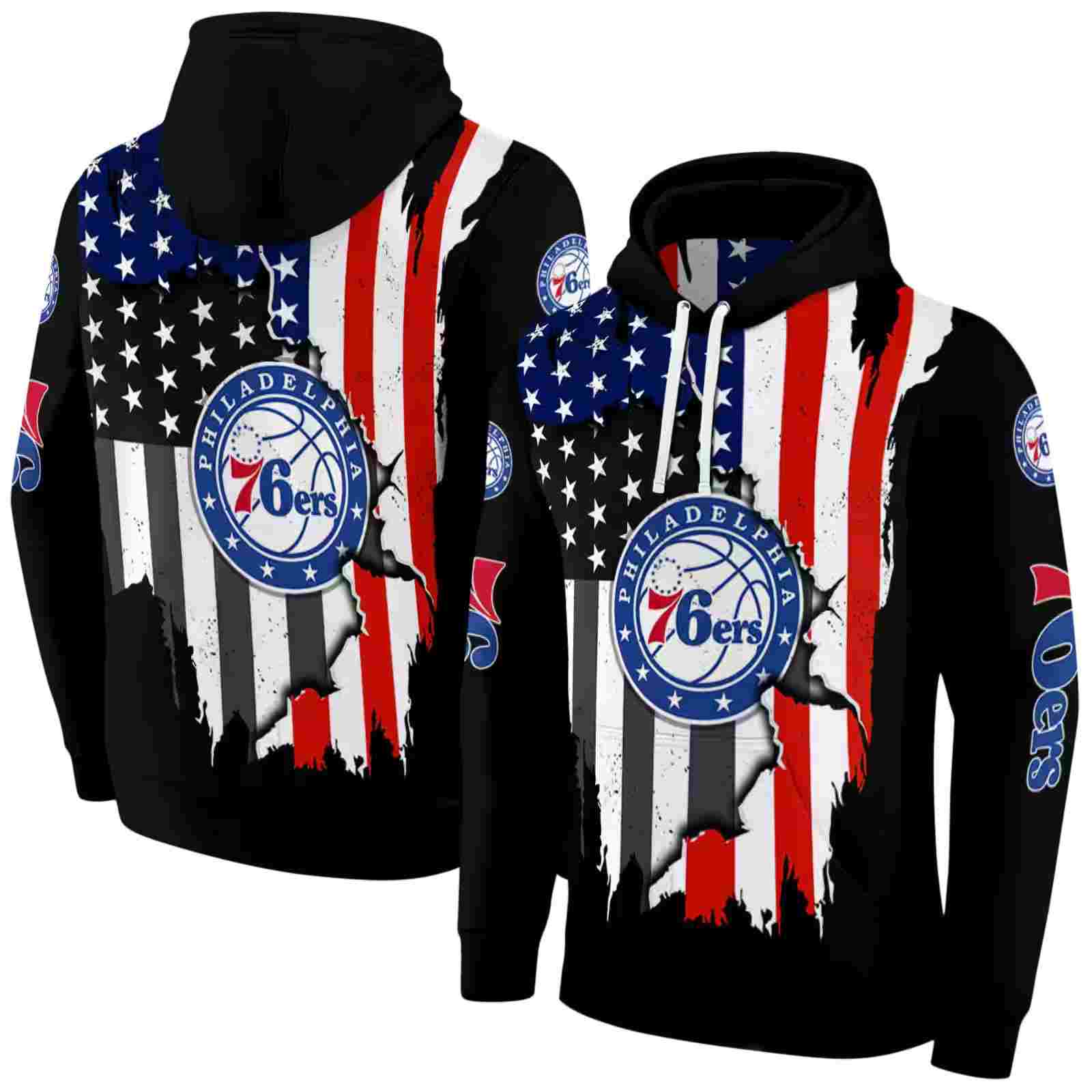 philadelphia 76ers american pride black hoodie fashion forward