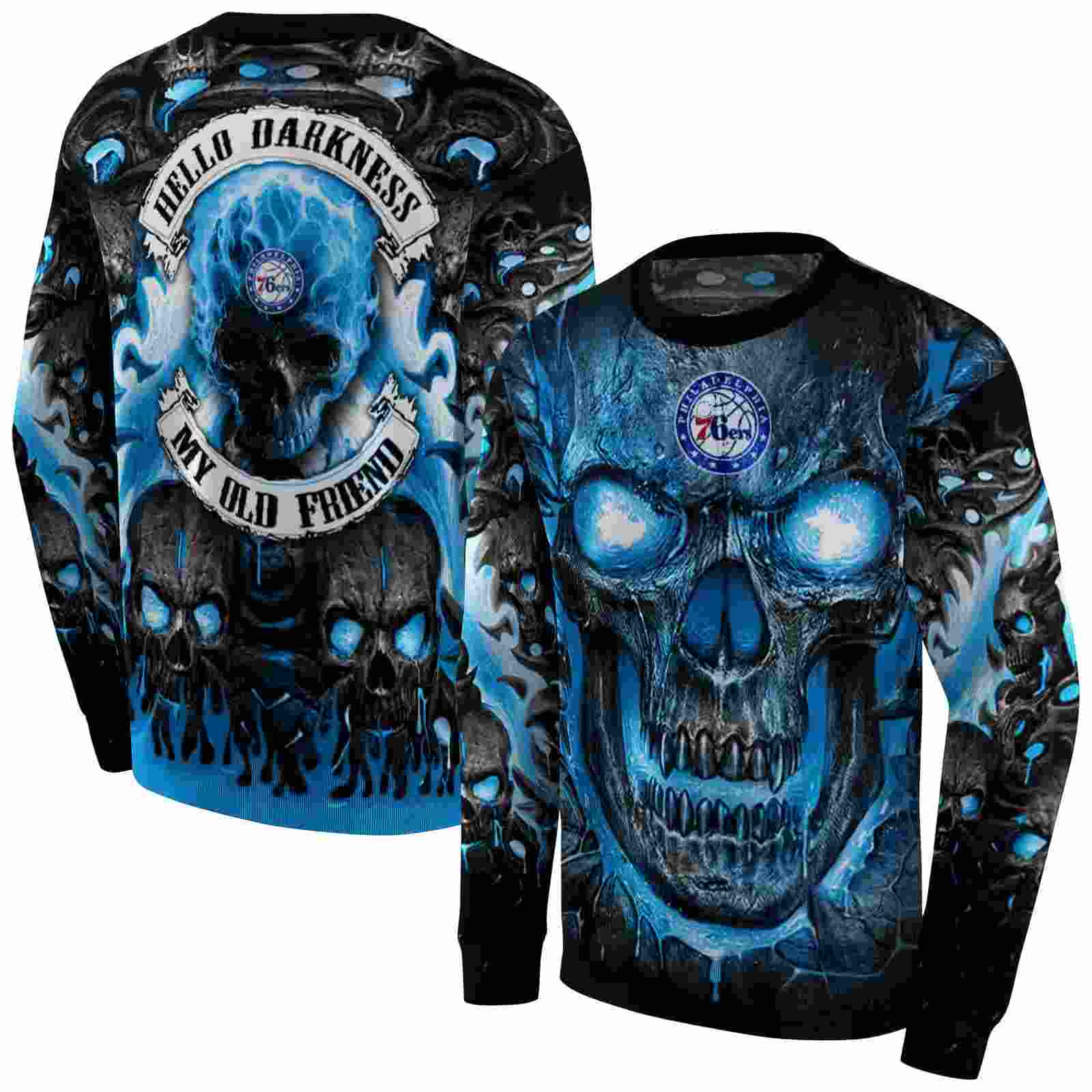 philadelphia 76ers demonic skull blue black hoodie premium grade