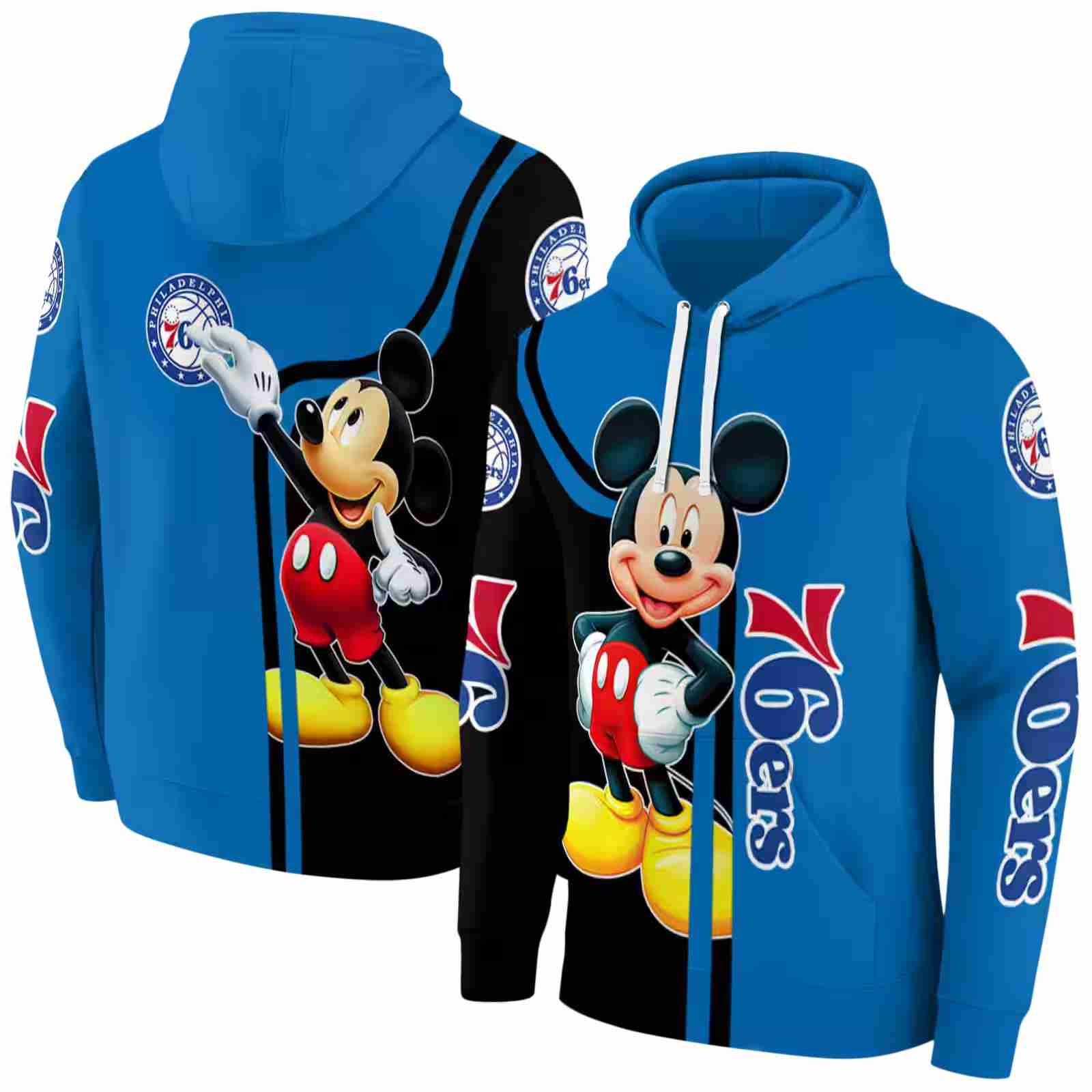 philadelphia 76ers mickey mouse blue black hoodie fashion forward