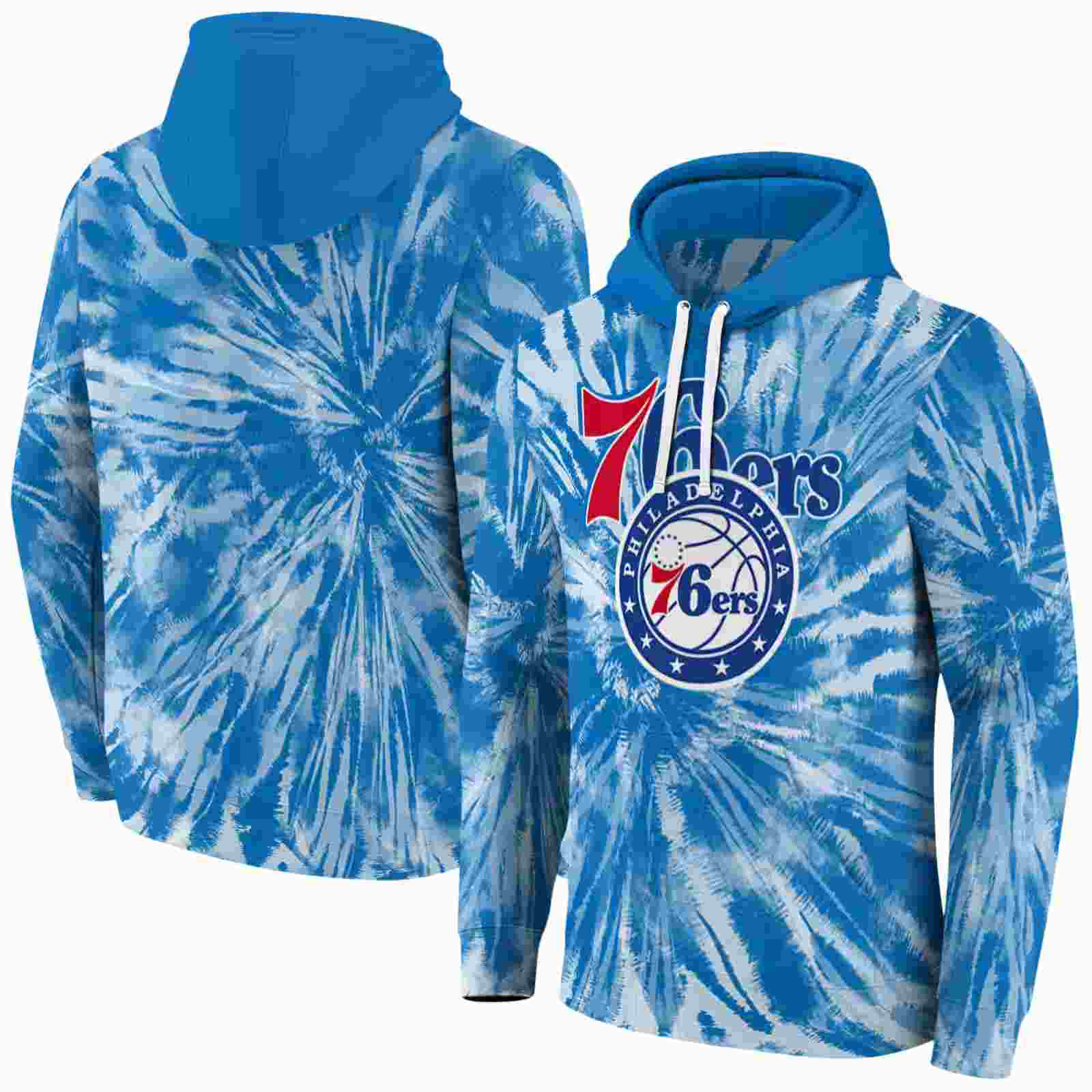 philadelphia 76ers tie dye pattern blue hoodie fashion forward