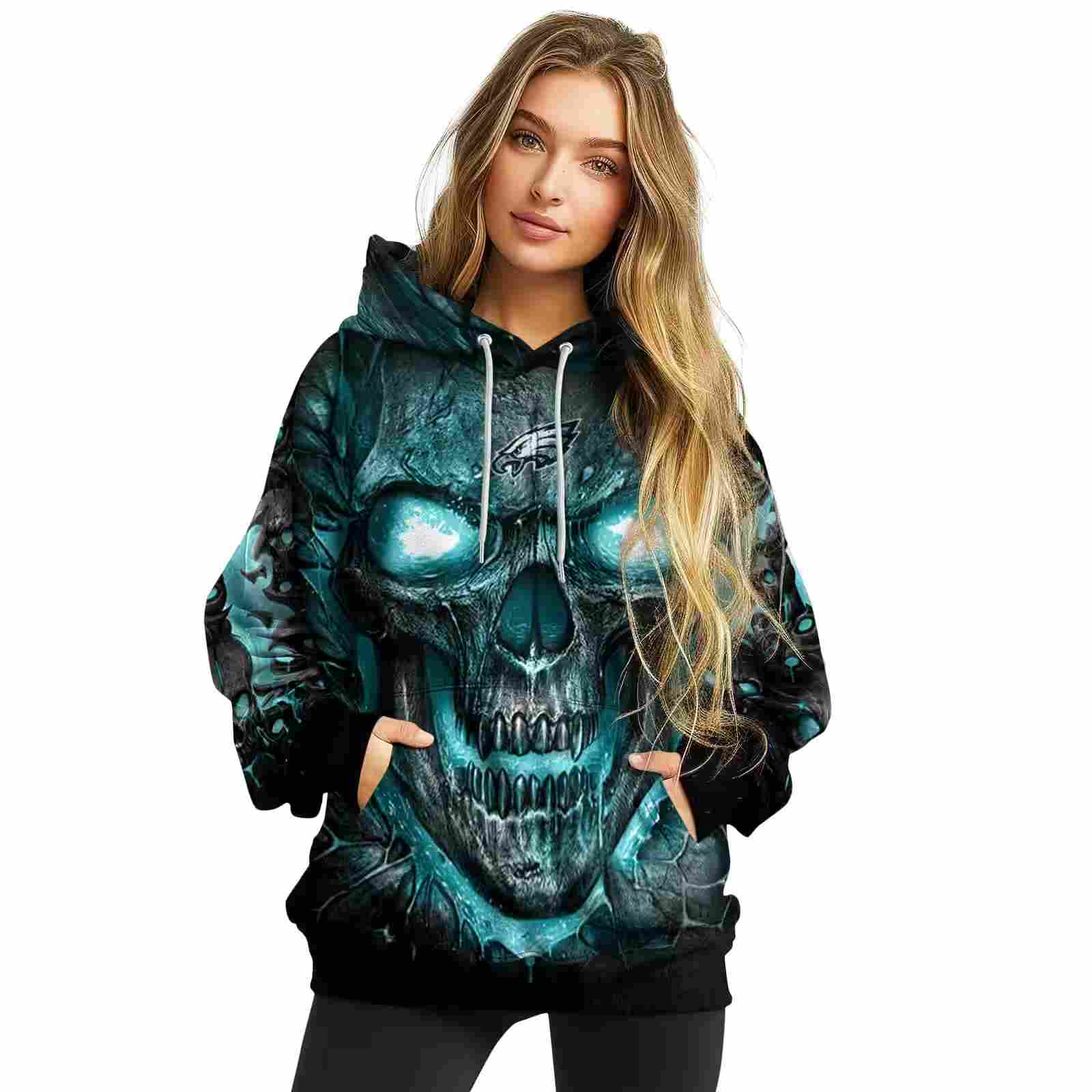 philadelphia eagles demonic skull green black hoodie high quality