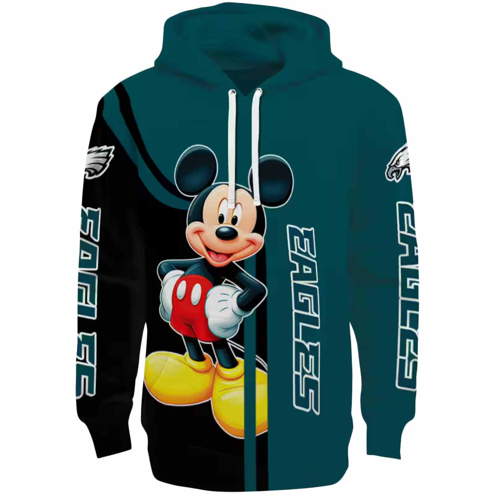 Philadelphia Eagles Mickey Mouse Green Black Hoodie