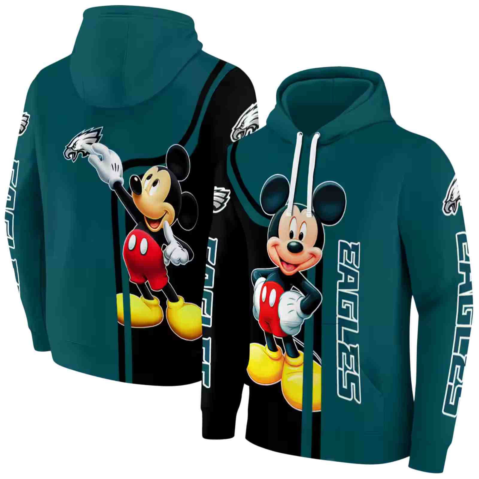 philadelphia eagles mickey mouse green black hoodie fashion forward