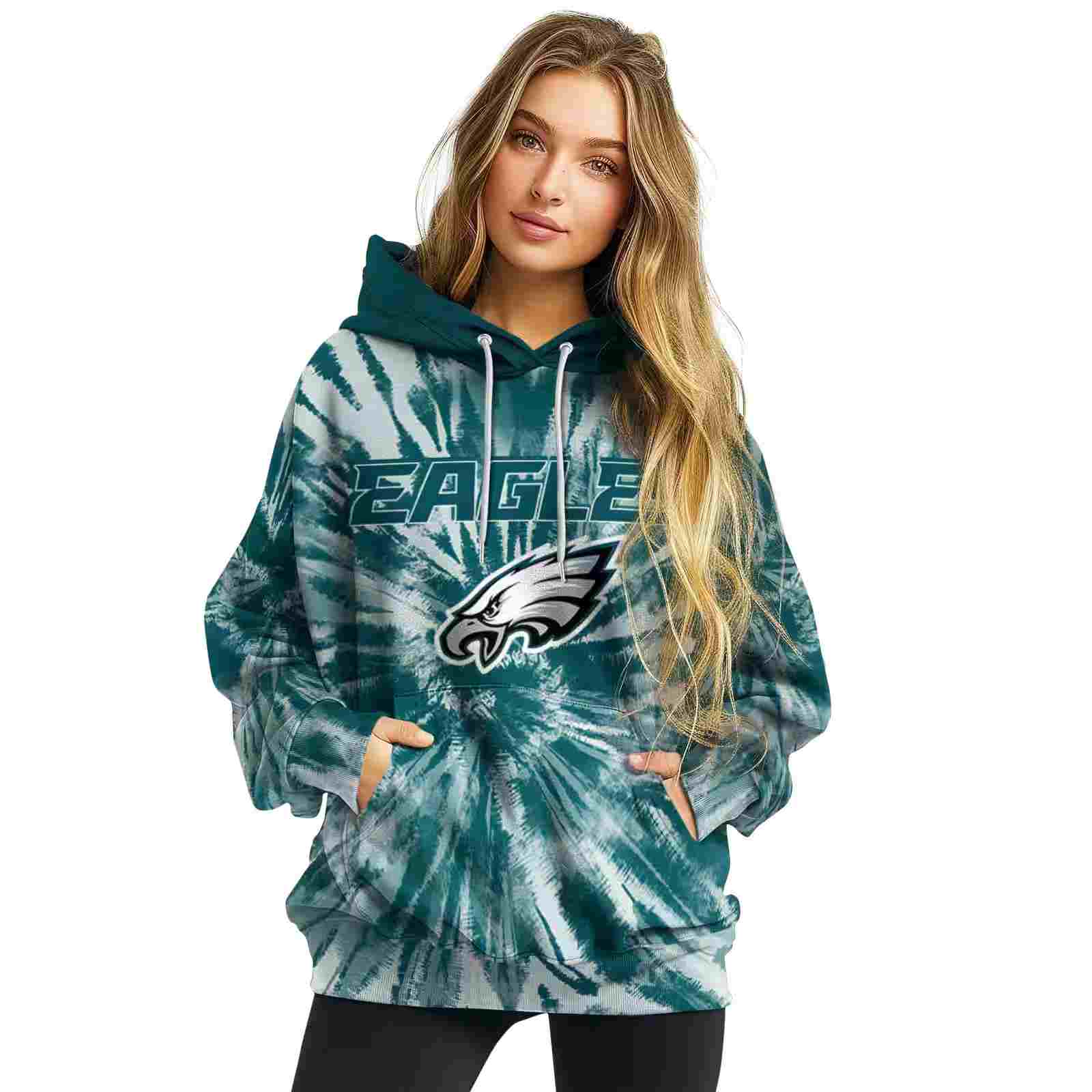 philadelphia eagles tie dye pattern green hoodie high quality