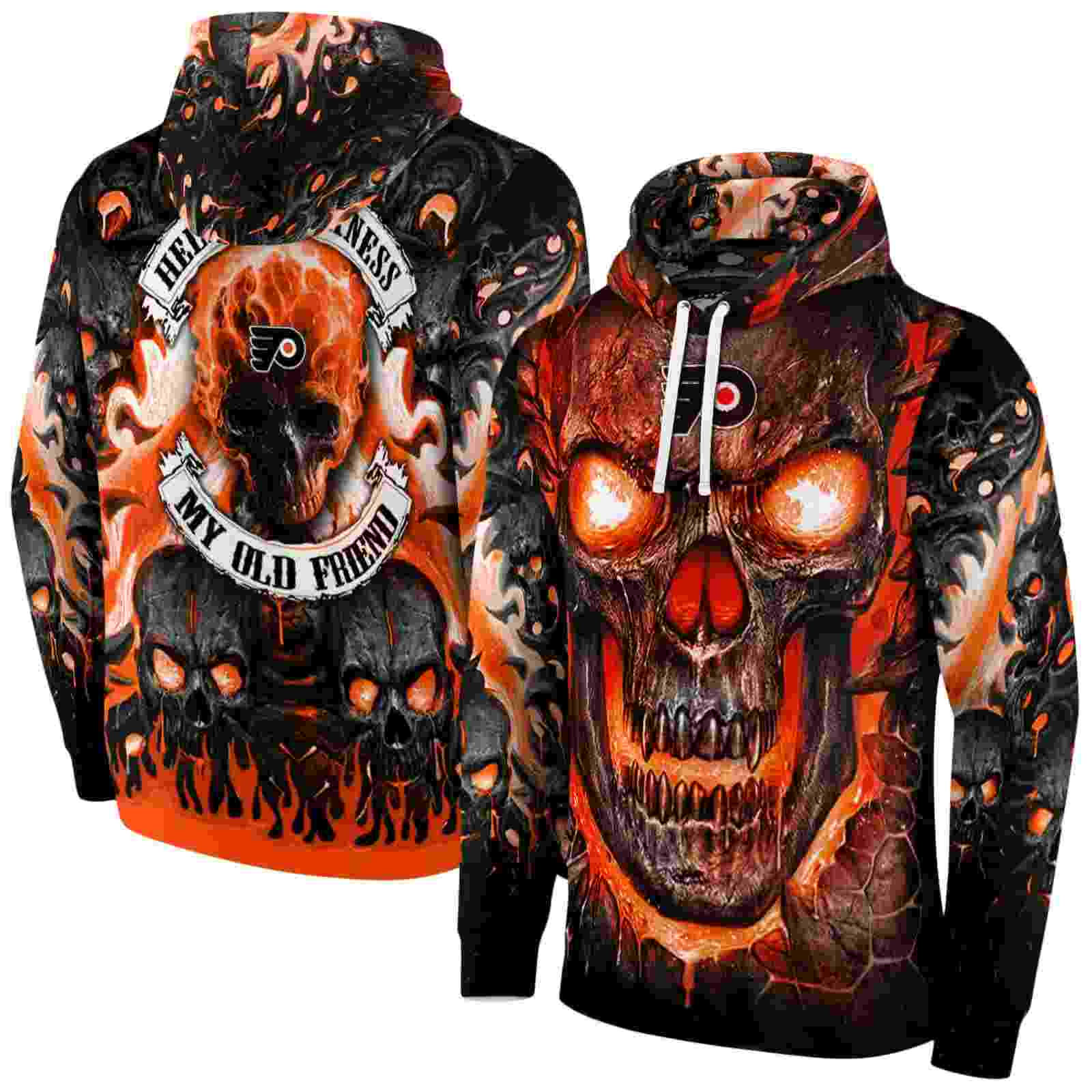 philadelphia flyers demonic skull orange black hoodie fashion forward