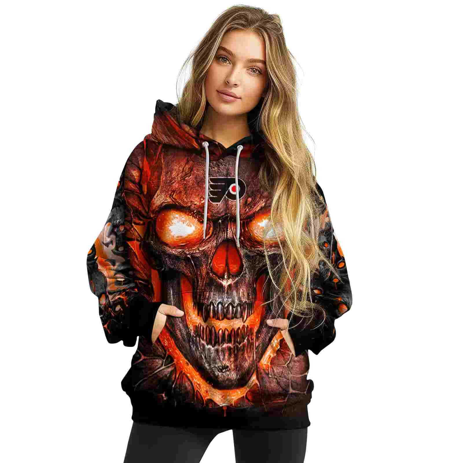 philadelphia flyers demonic skull orange black hoodie high quality