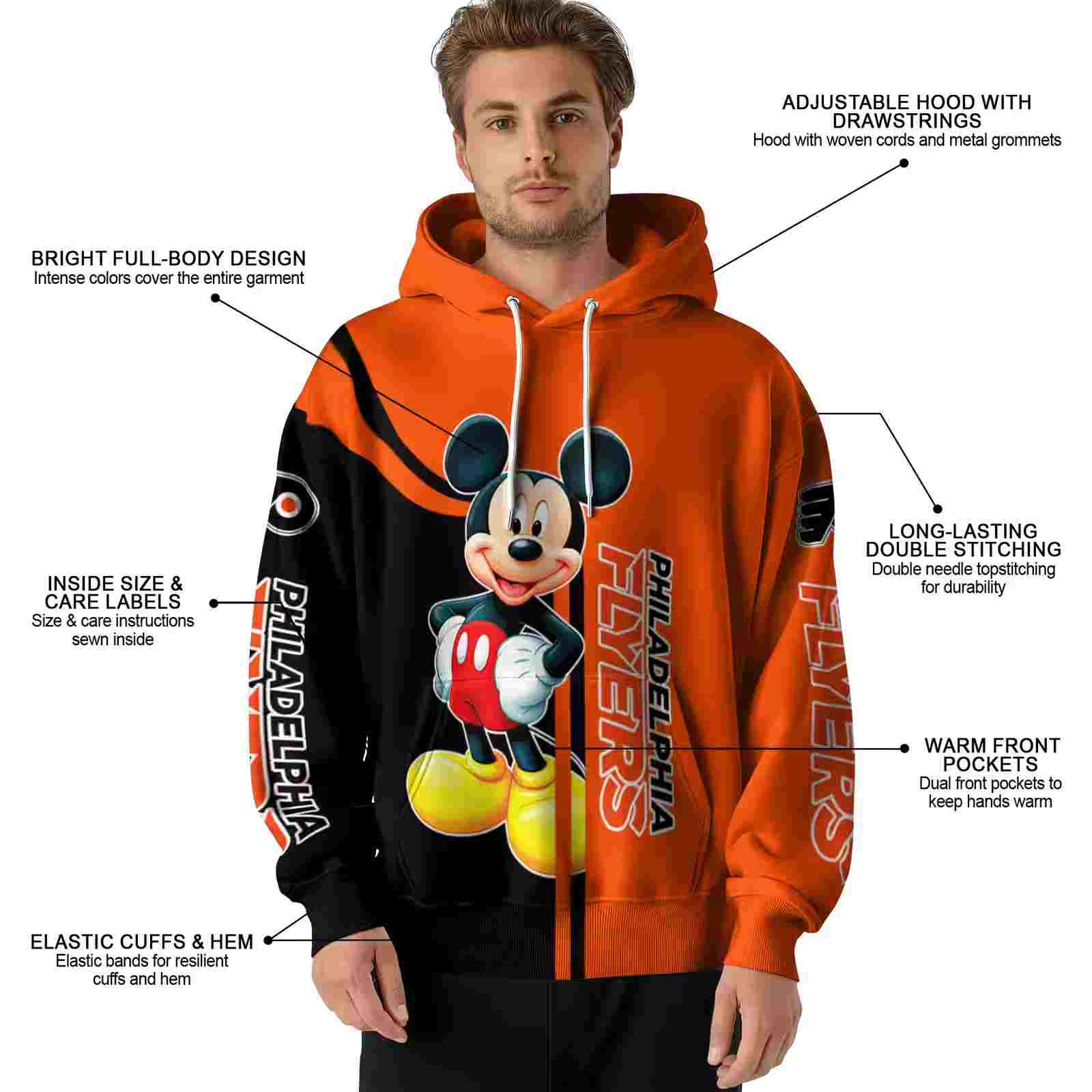 philadelphia flyers mickey mouse orange black hoodie latest model