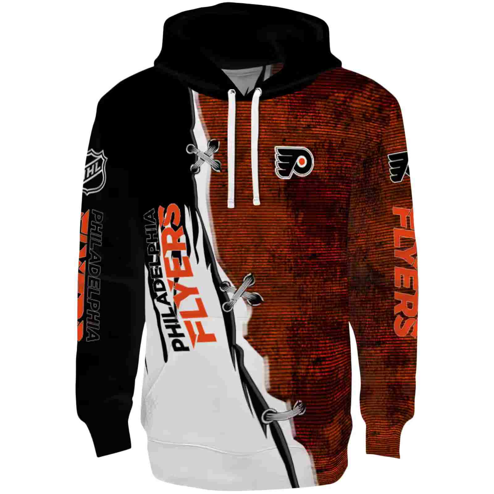 Philadelphia Flyers Ripped Pattern Orange Black White Hoodie