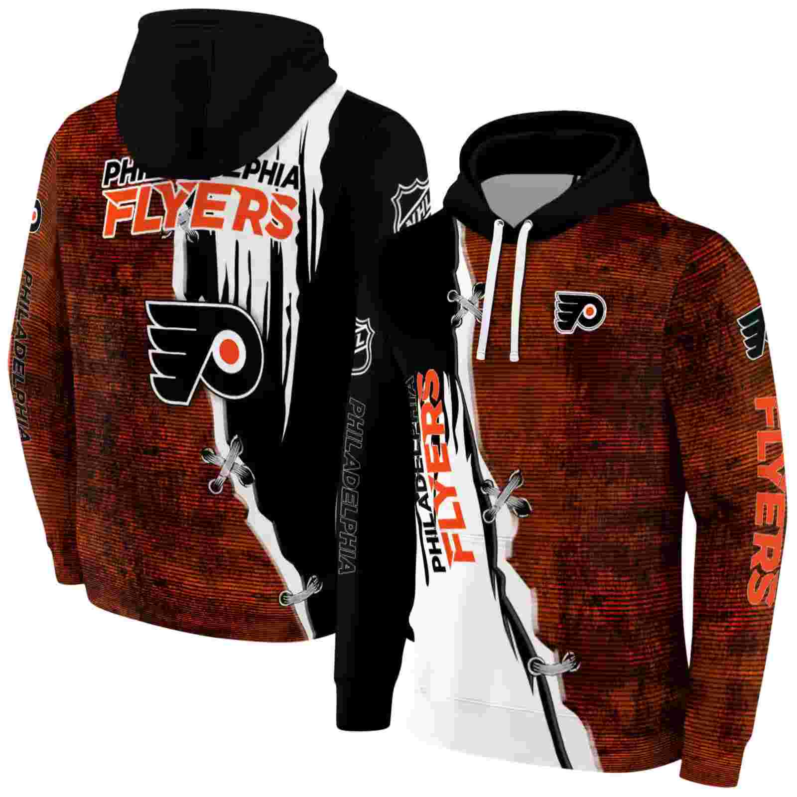 philadelphia flyers ripped pattern orange black white hoodie fashion forward