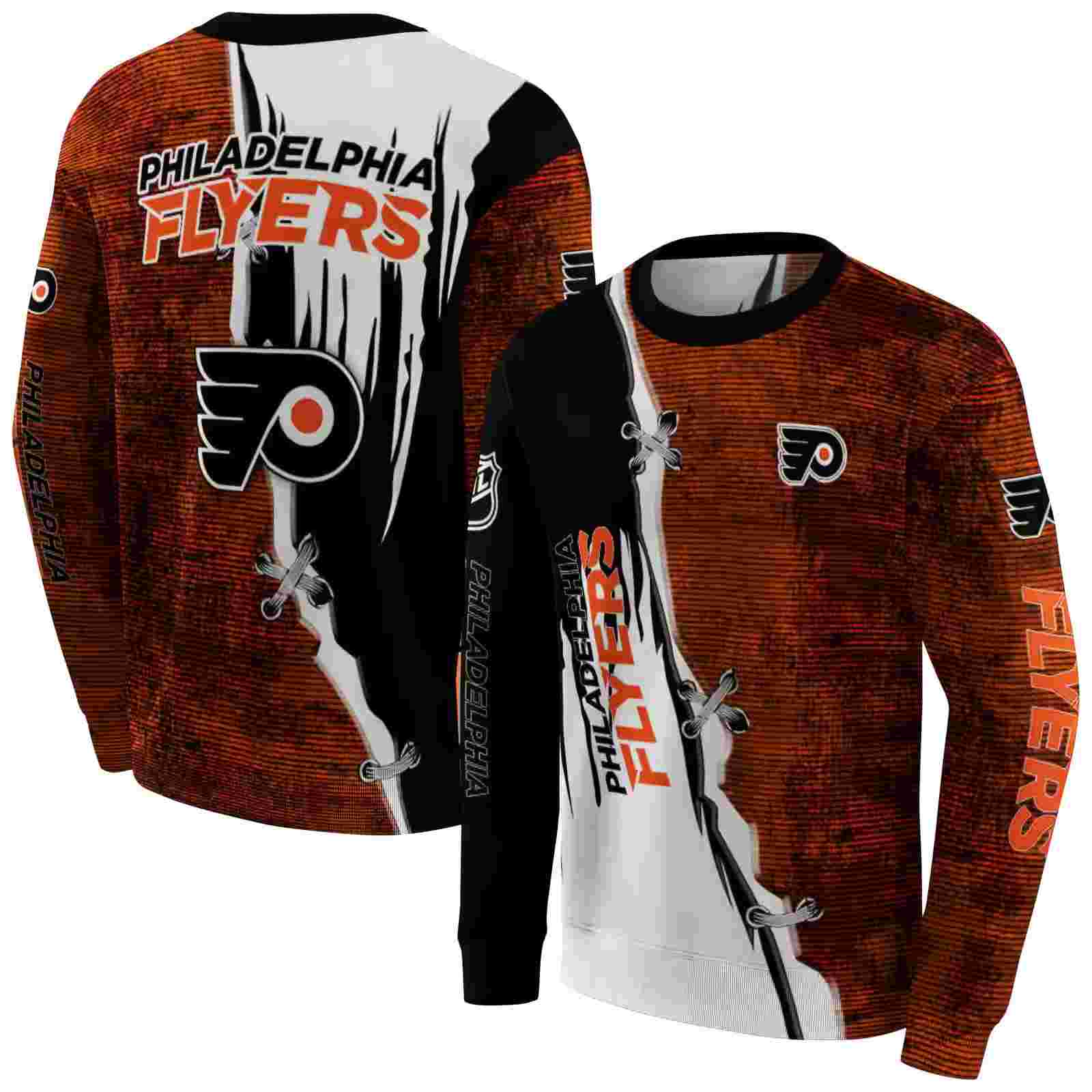 philadelphia flyers ripped pattern orange black white hoodie premium grade