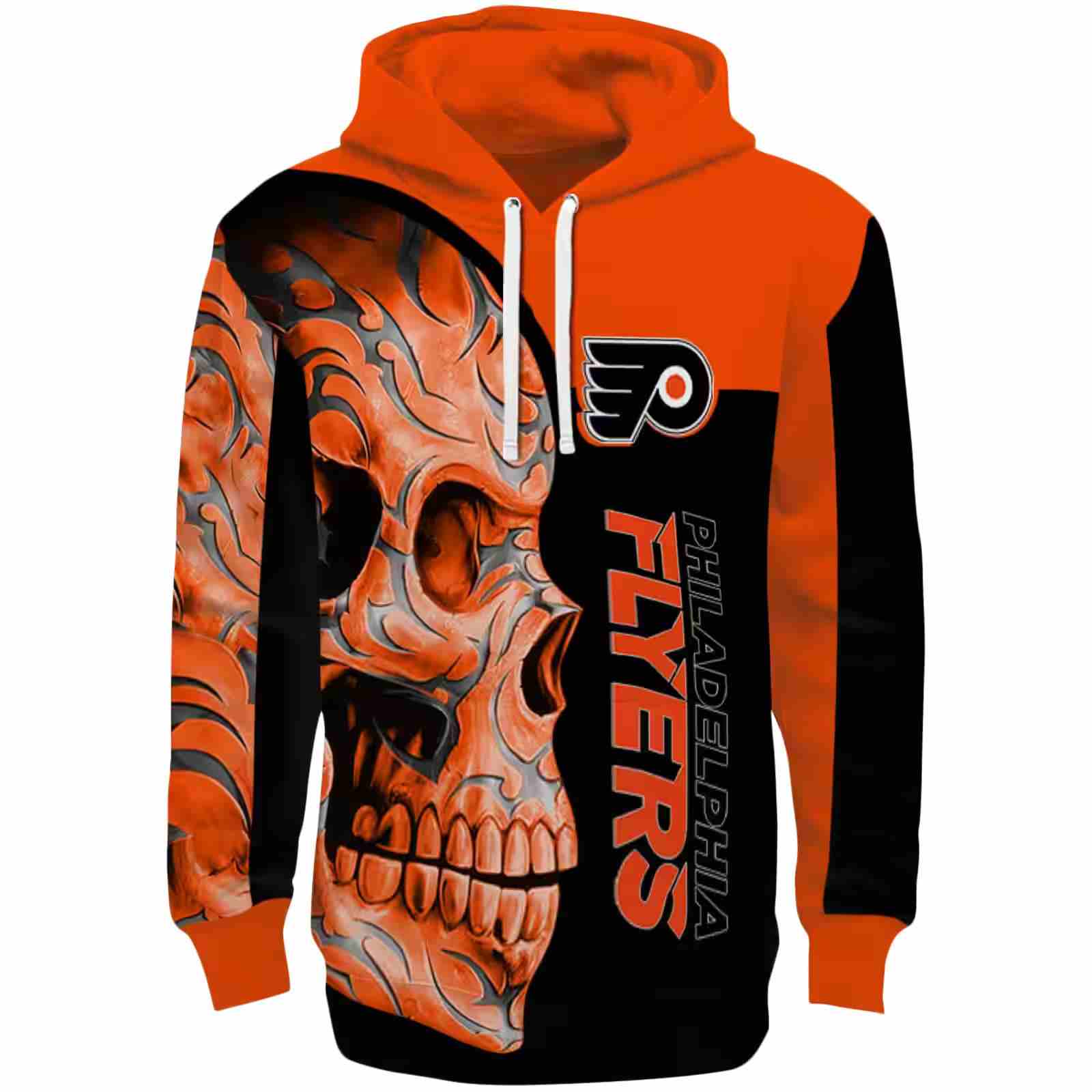 Philadelphia Flyers Skull Motif Orange Black Hoodie