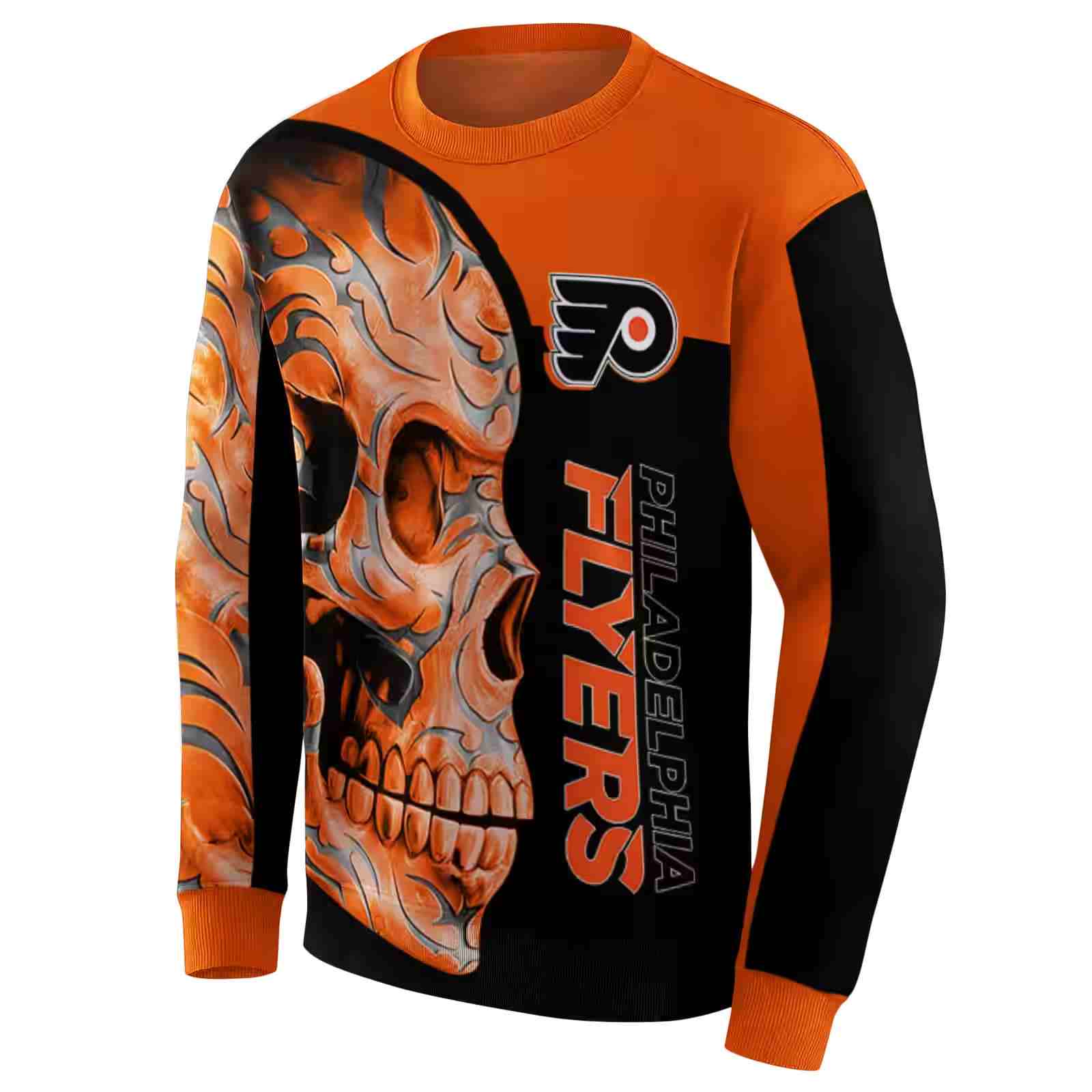 philadelphia flyers skull motif orange black hoodie new arrival