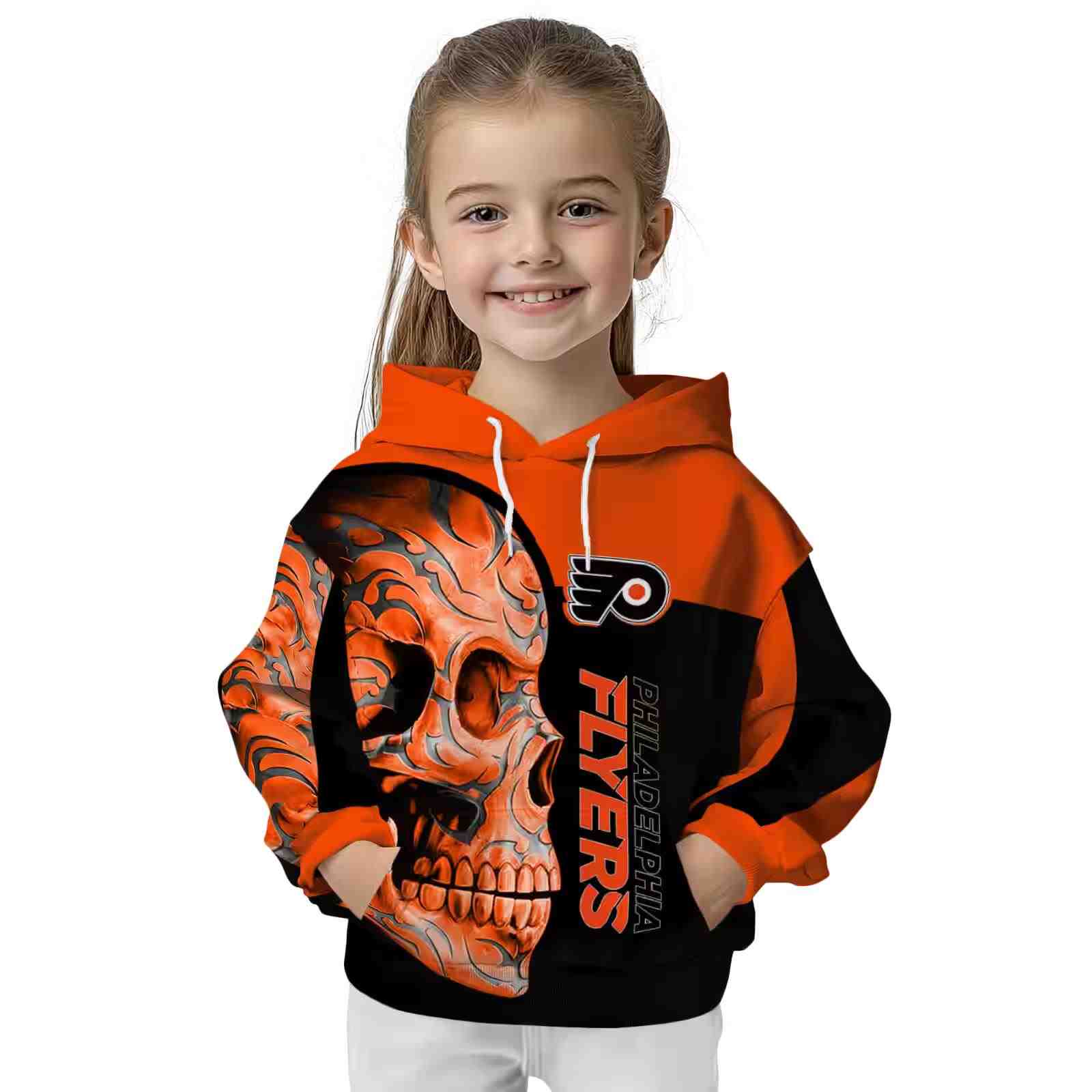 philadelphia flyers skull motif orange black hoodie top rated