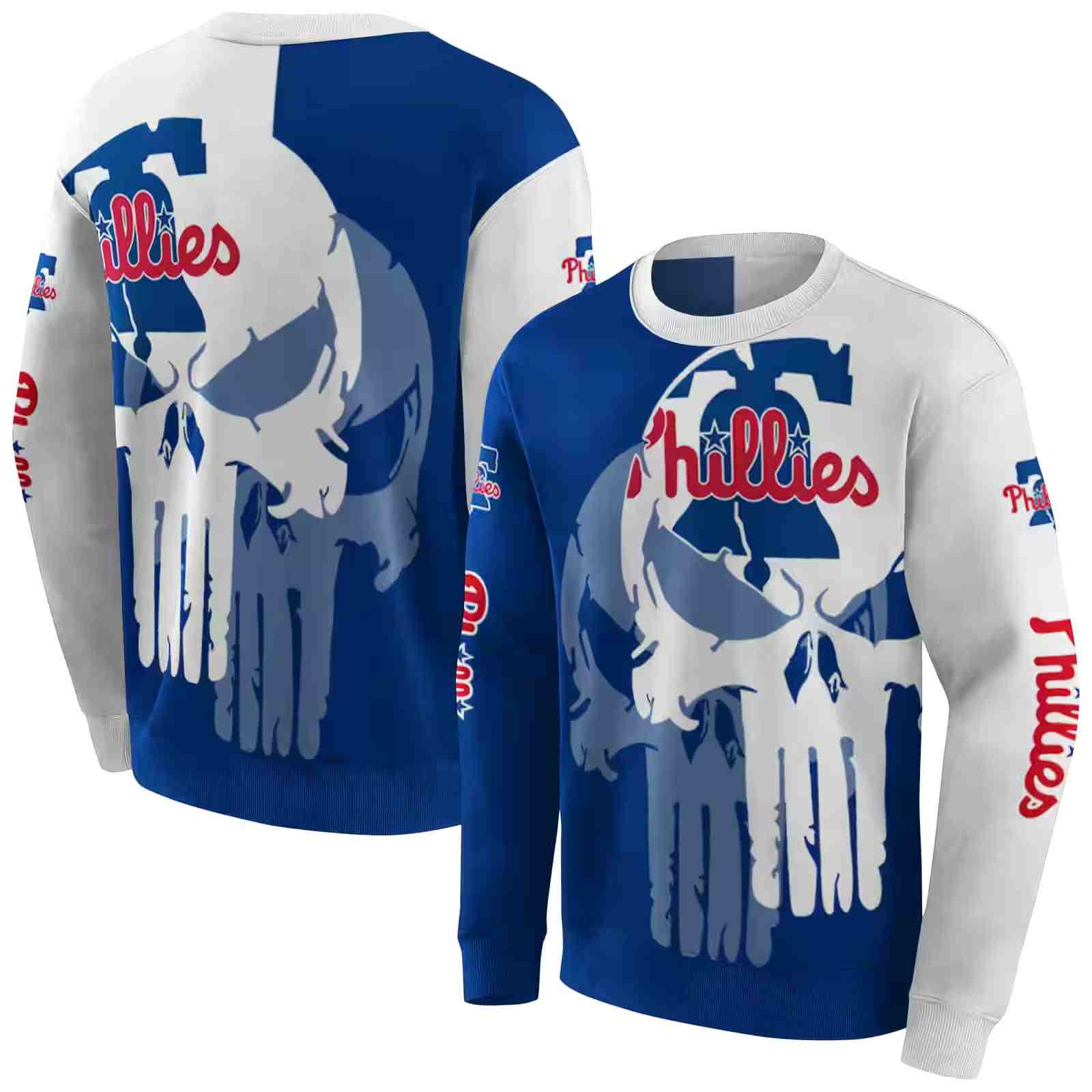 philadelphia phillies graphic punisher blue white hoodie premium grade