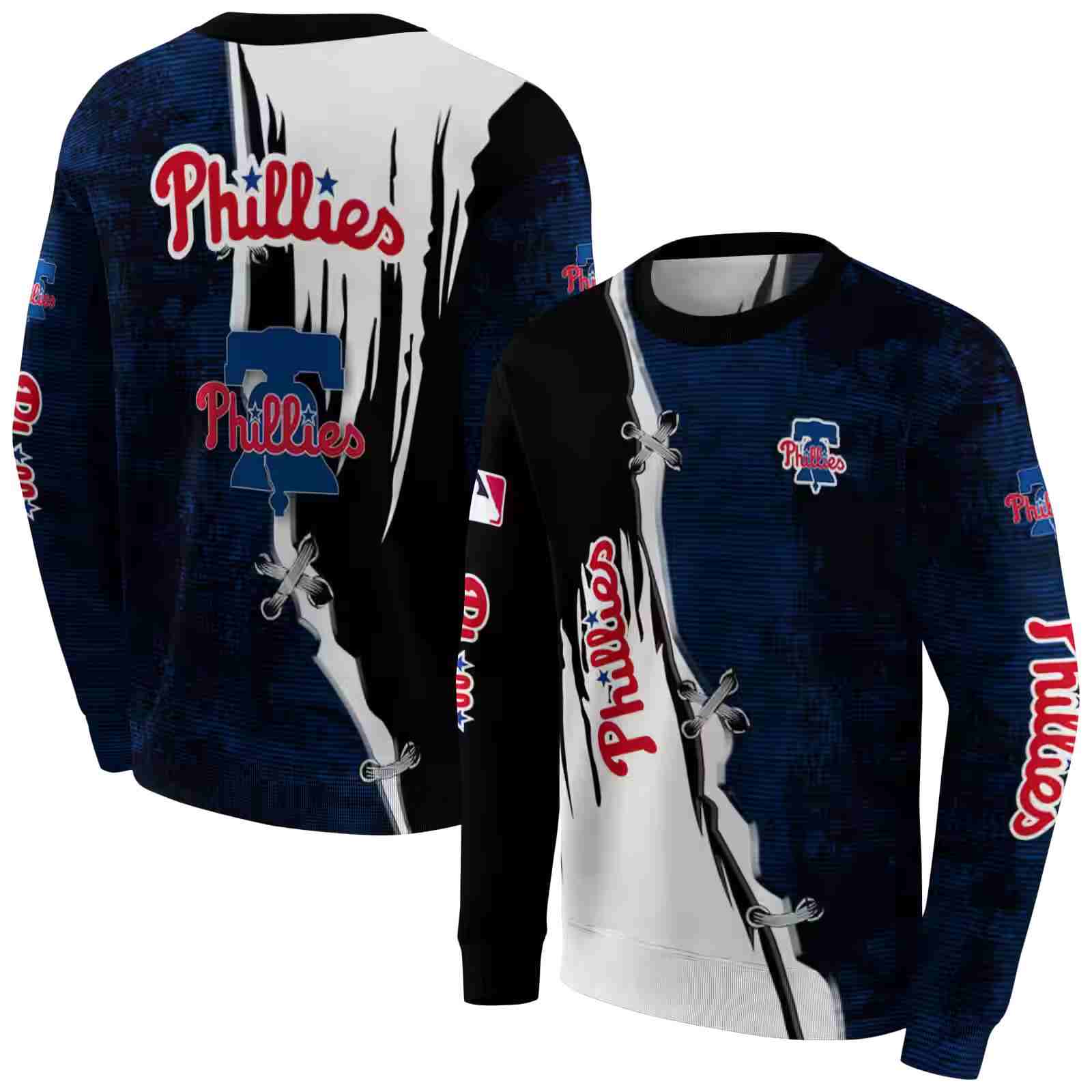 philadelphia phillies ripped pattern blue black white hoodie premium grade