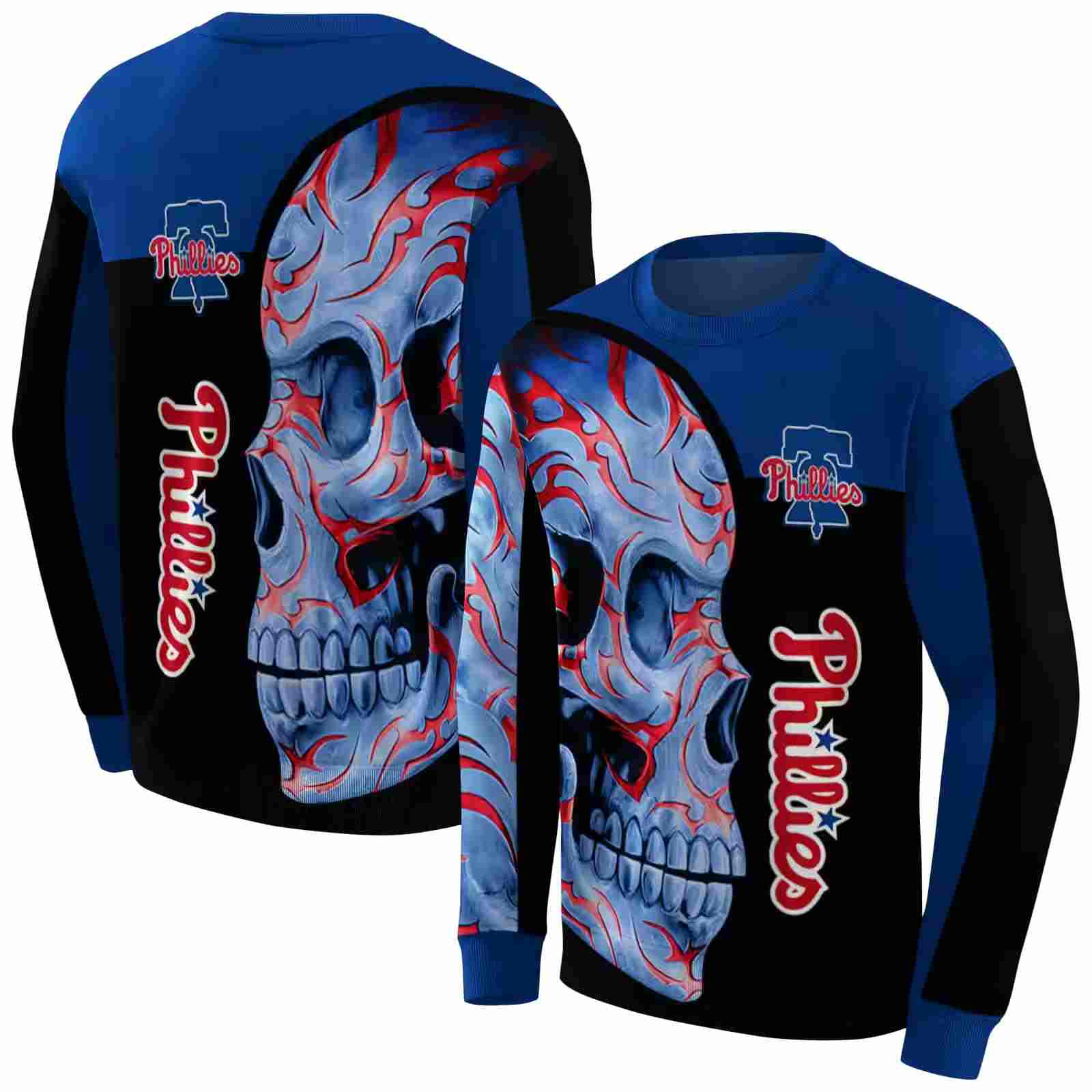 philadelphia phillies skull motif blue black hoodie premium grade