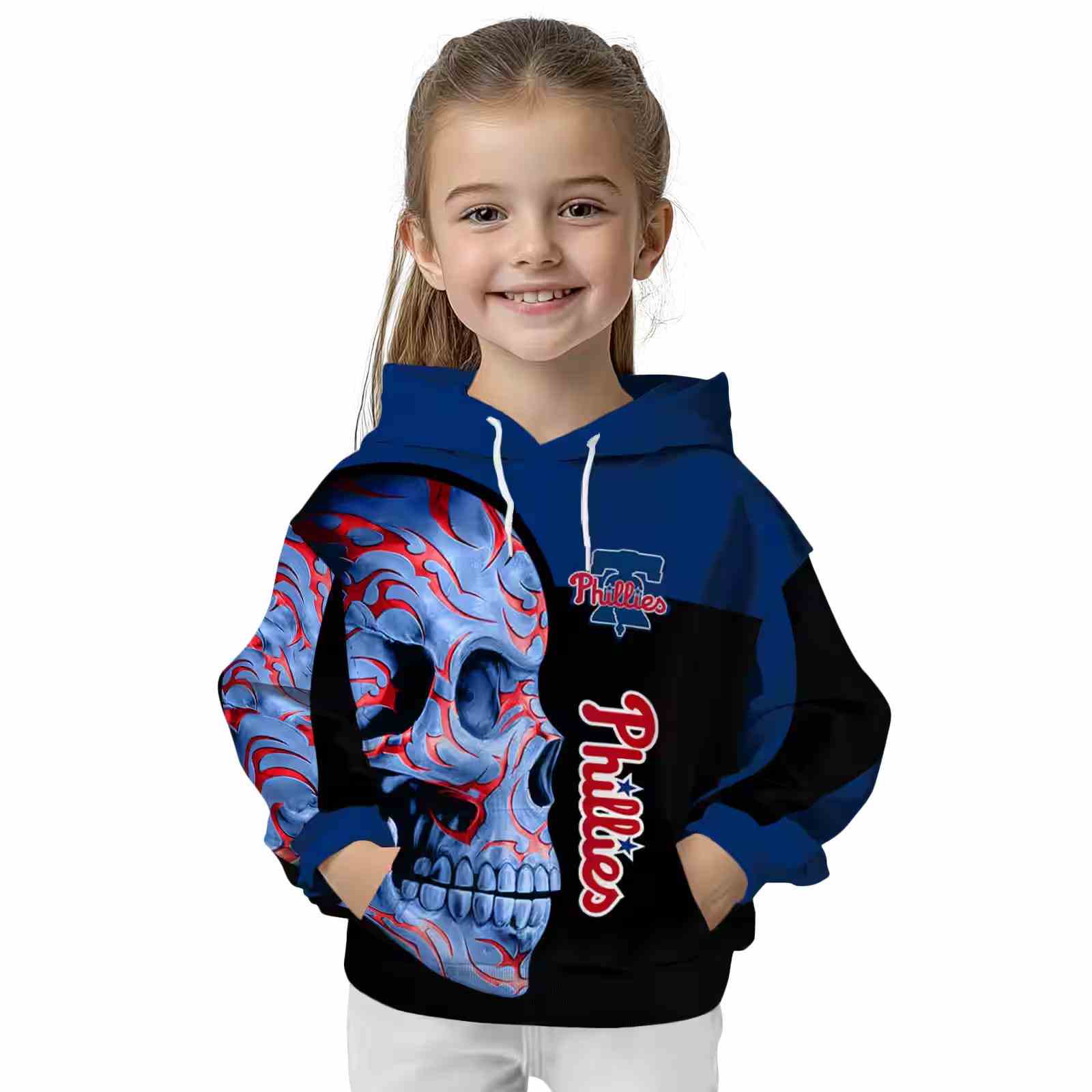 philadelphia phillies skull motif blue black hoodie top rated