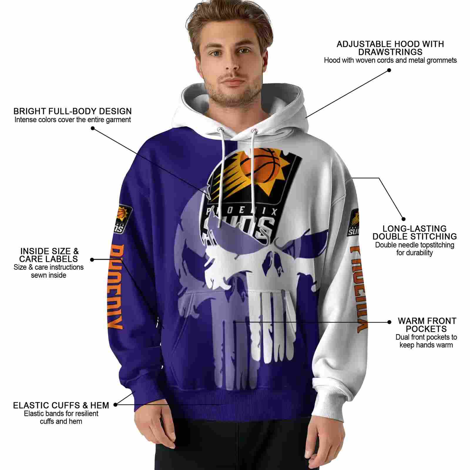 phoenix suns graphic punisher purple white hoodie latest model