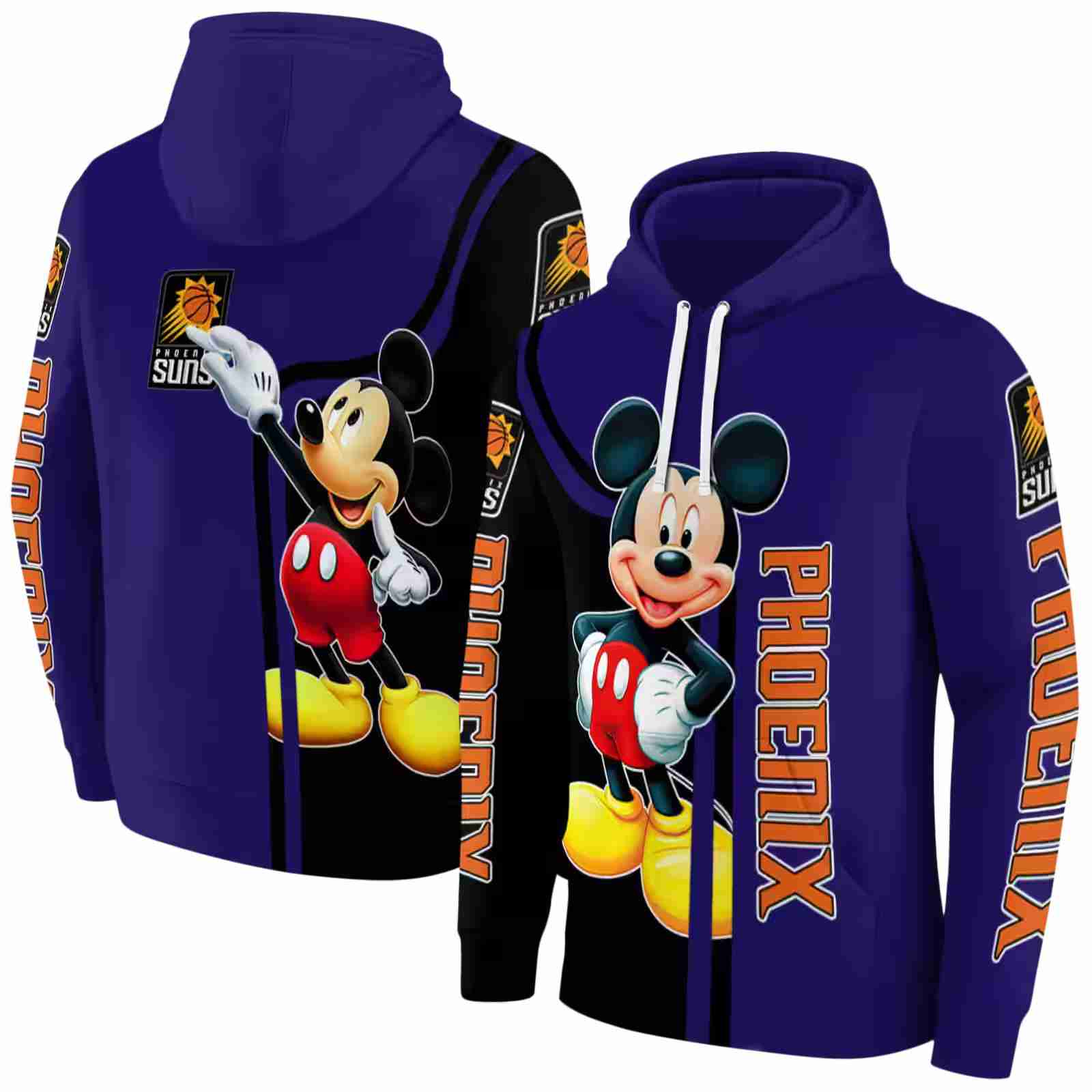 phoenix suns mickey mouse purple black hoodie fashion forward