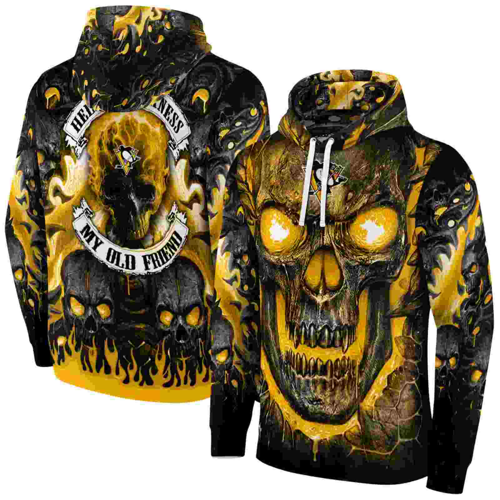 pittsburgh penguins demonic skull yellow black hoodie fashion forward