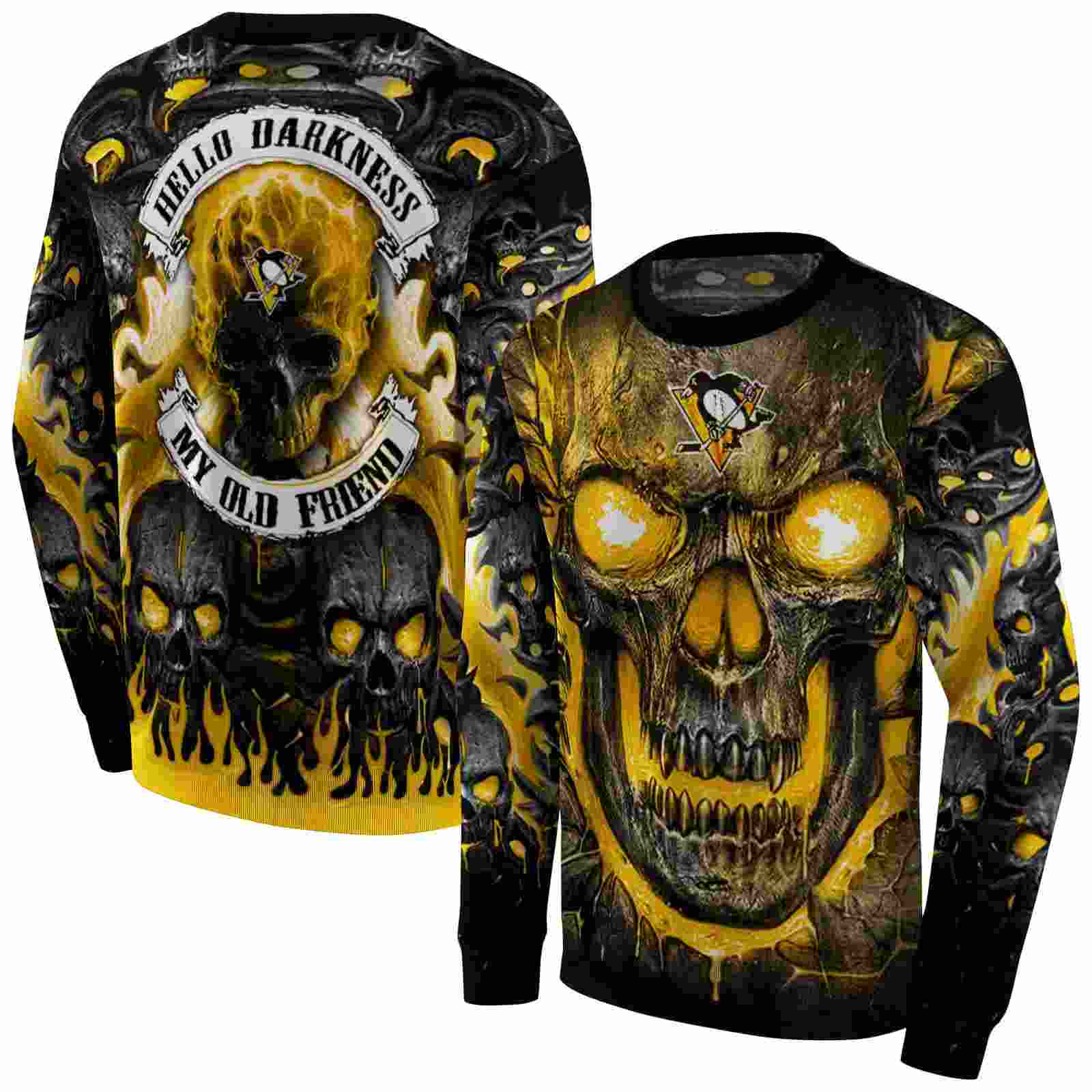 pittsburgh penguins demonic skull yellow black hoodie premium grade