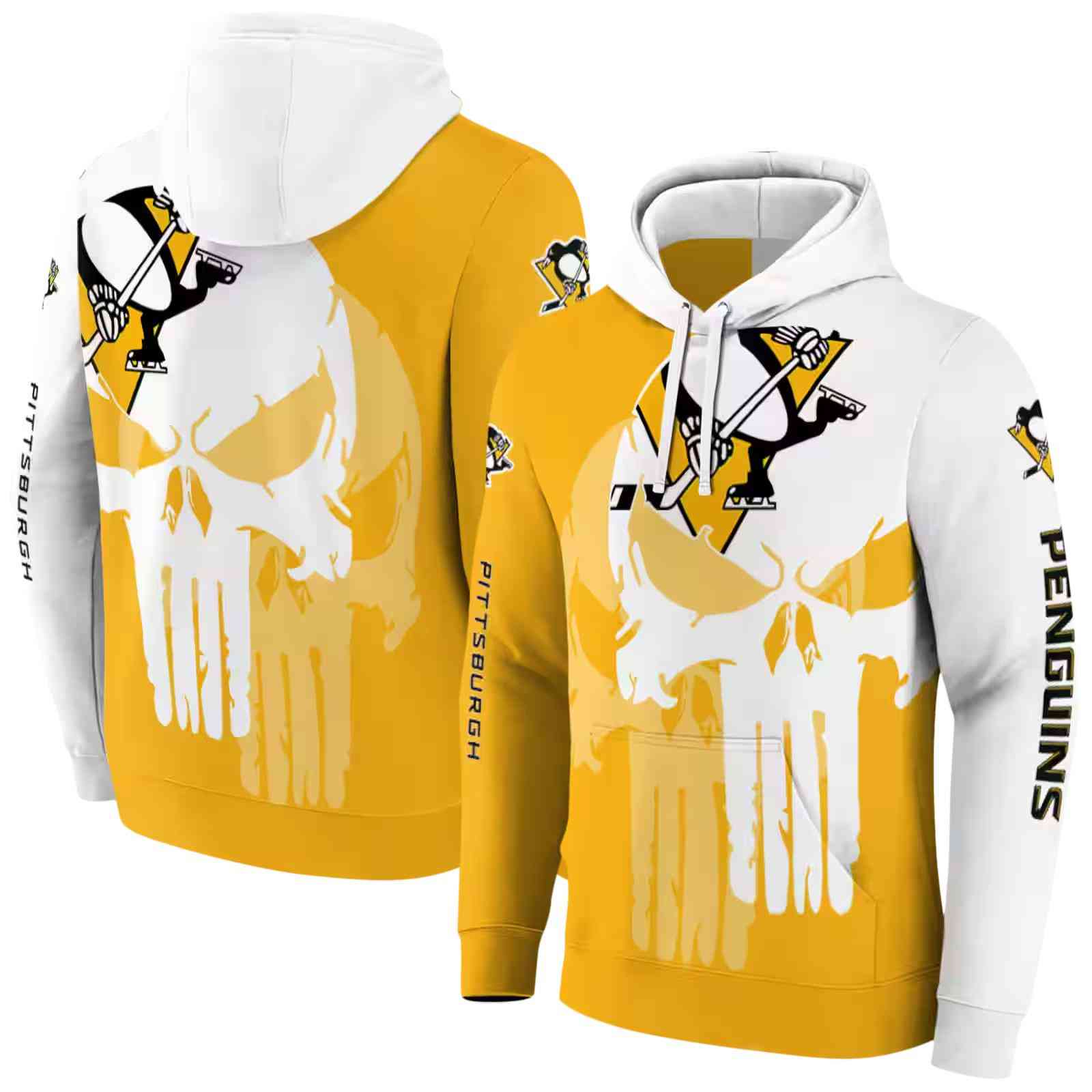 pittsburgh penguins graphic punisher yellow white hoodie fashion forward