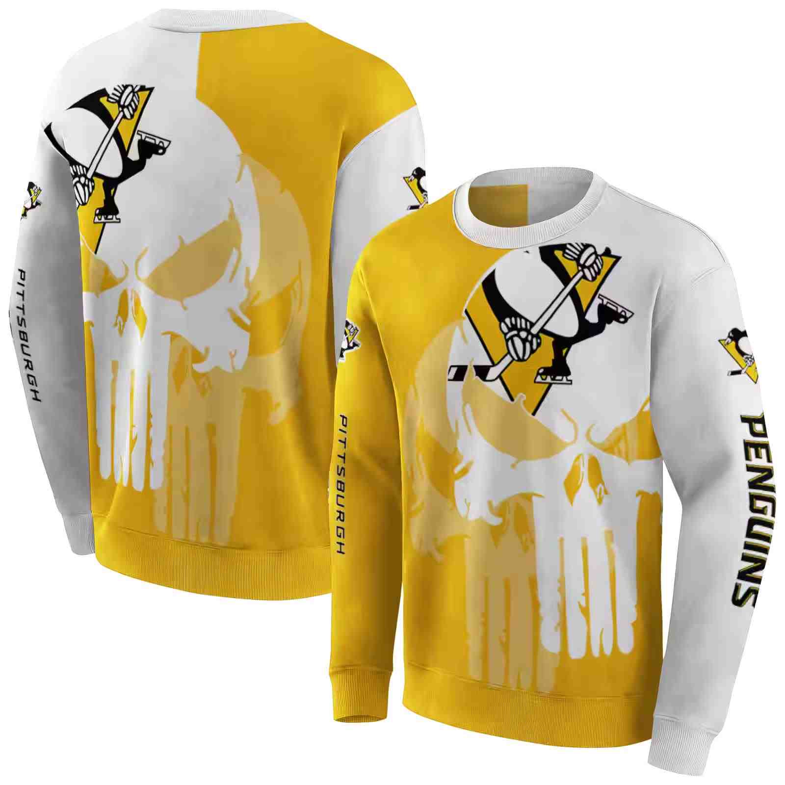 pittsburgh penguins graphic punisher yellow white hoodie premium grade