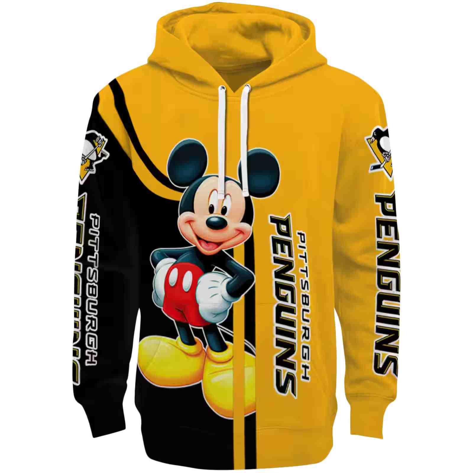 Pittsburgh Penguins Mickey Mouse Yellow Black Hoodie