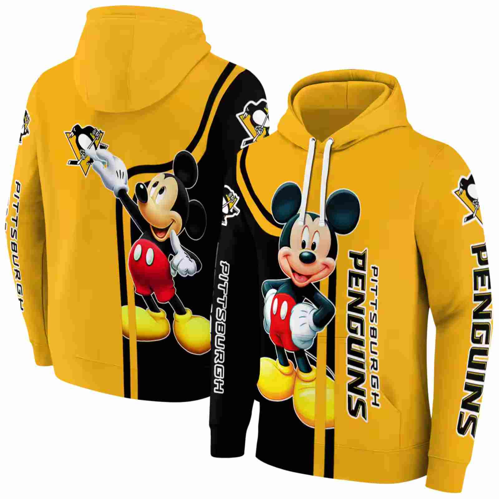 pittsburgh penguins mickey mouse yellow black hoodie fashion forward