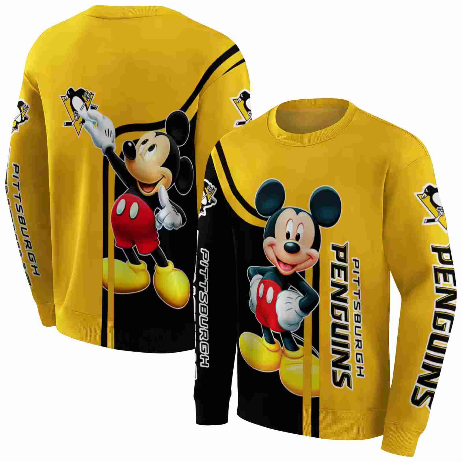 pittsburgh penguins mickey mouse yellow black hoodie premium grade