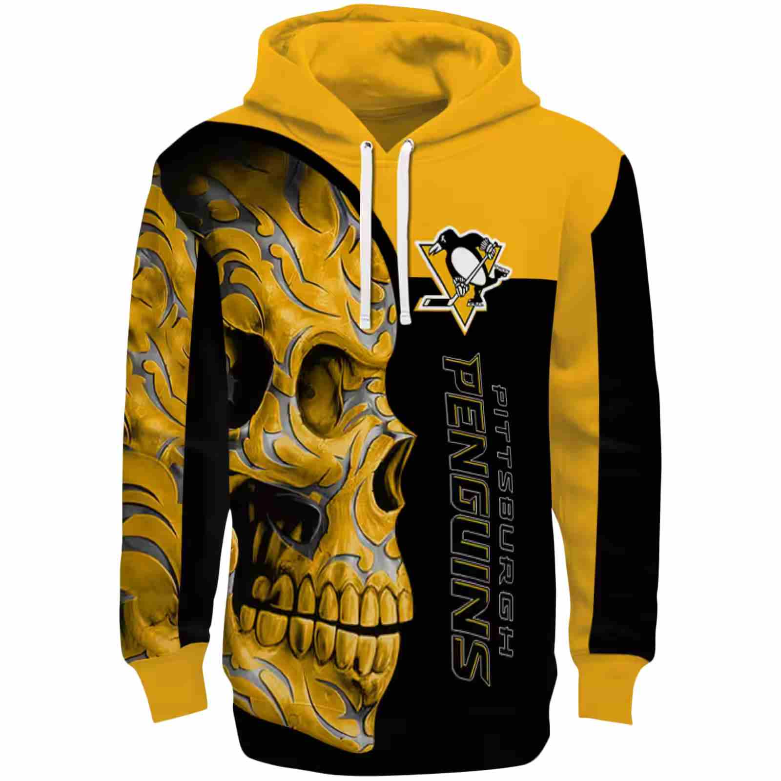 Pittsburgh Penguins Skull Motif Yellow Black Hoodie