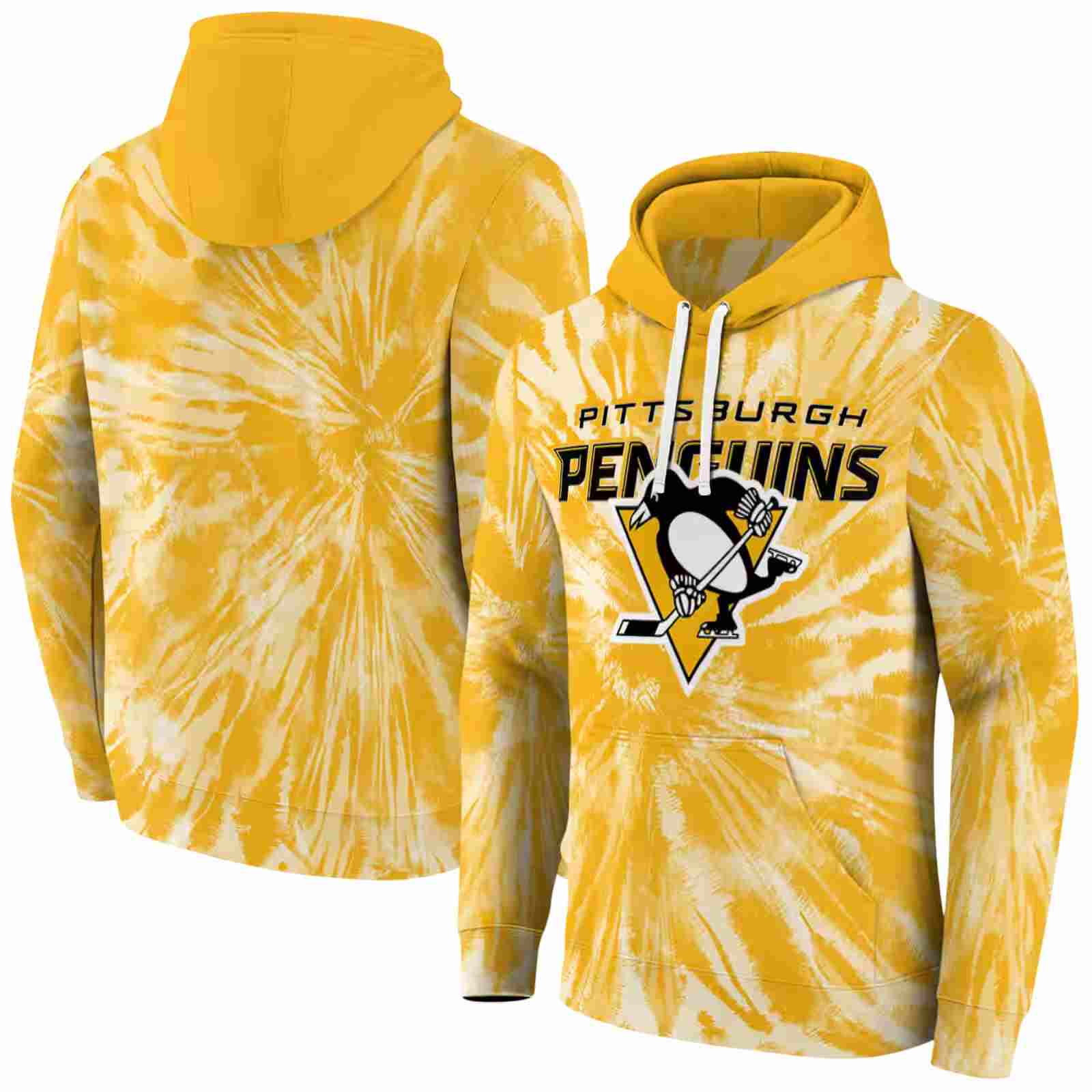 pittsburgh penguins tie dye pattern yellow hoodie fashion forward