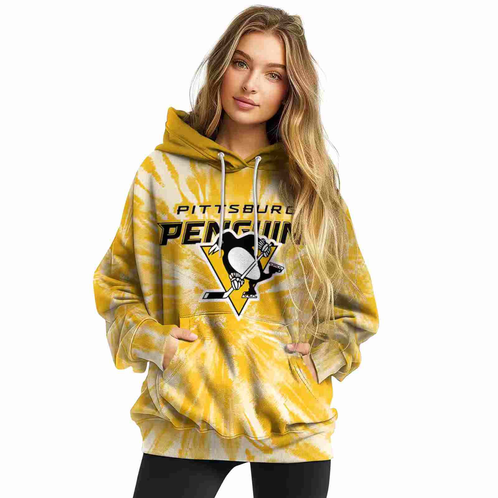 pittsburgh penguins tie dye pattern yellow hoodie high quality