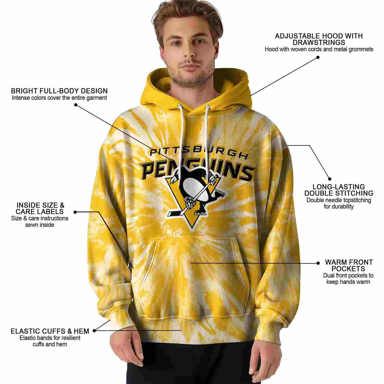 pittsburgh penguins tie dye pattern yellow hoodie latest model