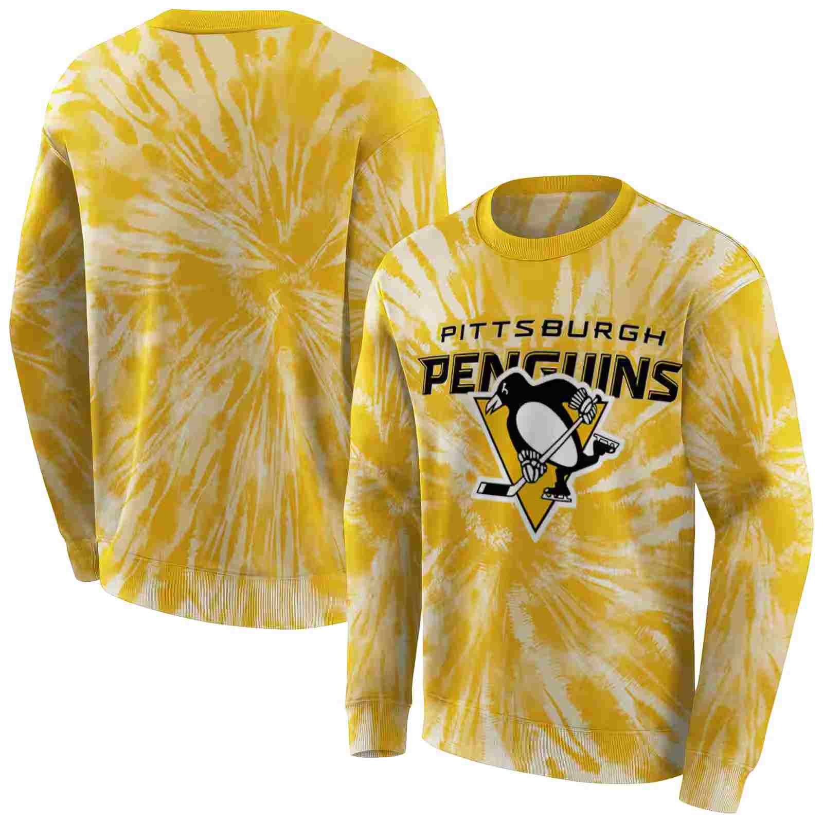 pittsburgh penguins tie dye pattern yellow hoodie premium grade